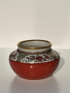 1930s Dahl Jensen Burnt Red Floral Cracklé Glaze Vase