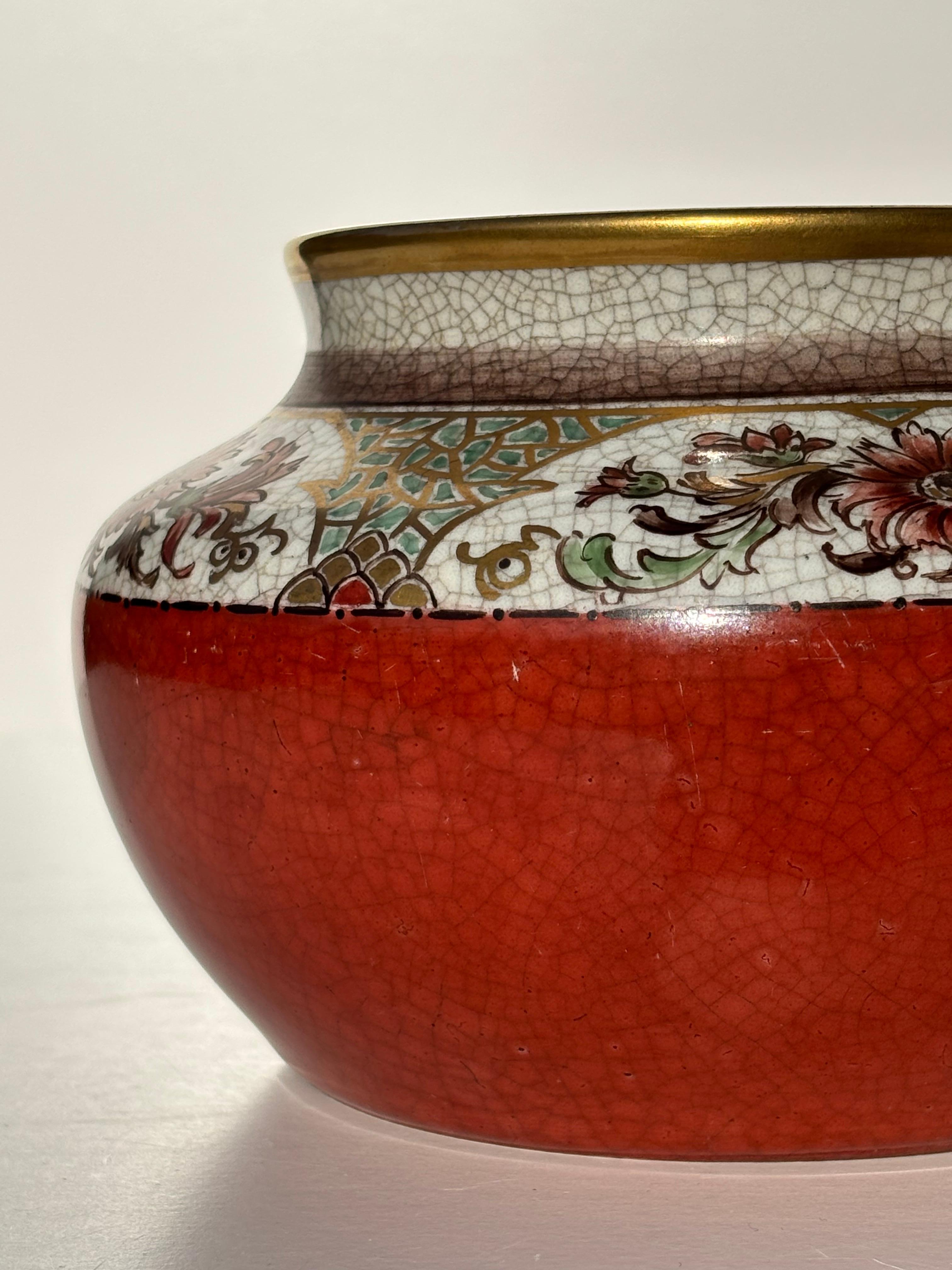 Danois Vase à glaçure craquelée florale rouge brûlé Dahl Jensen des années 1930 en vente