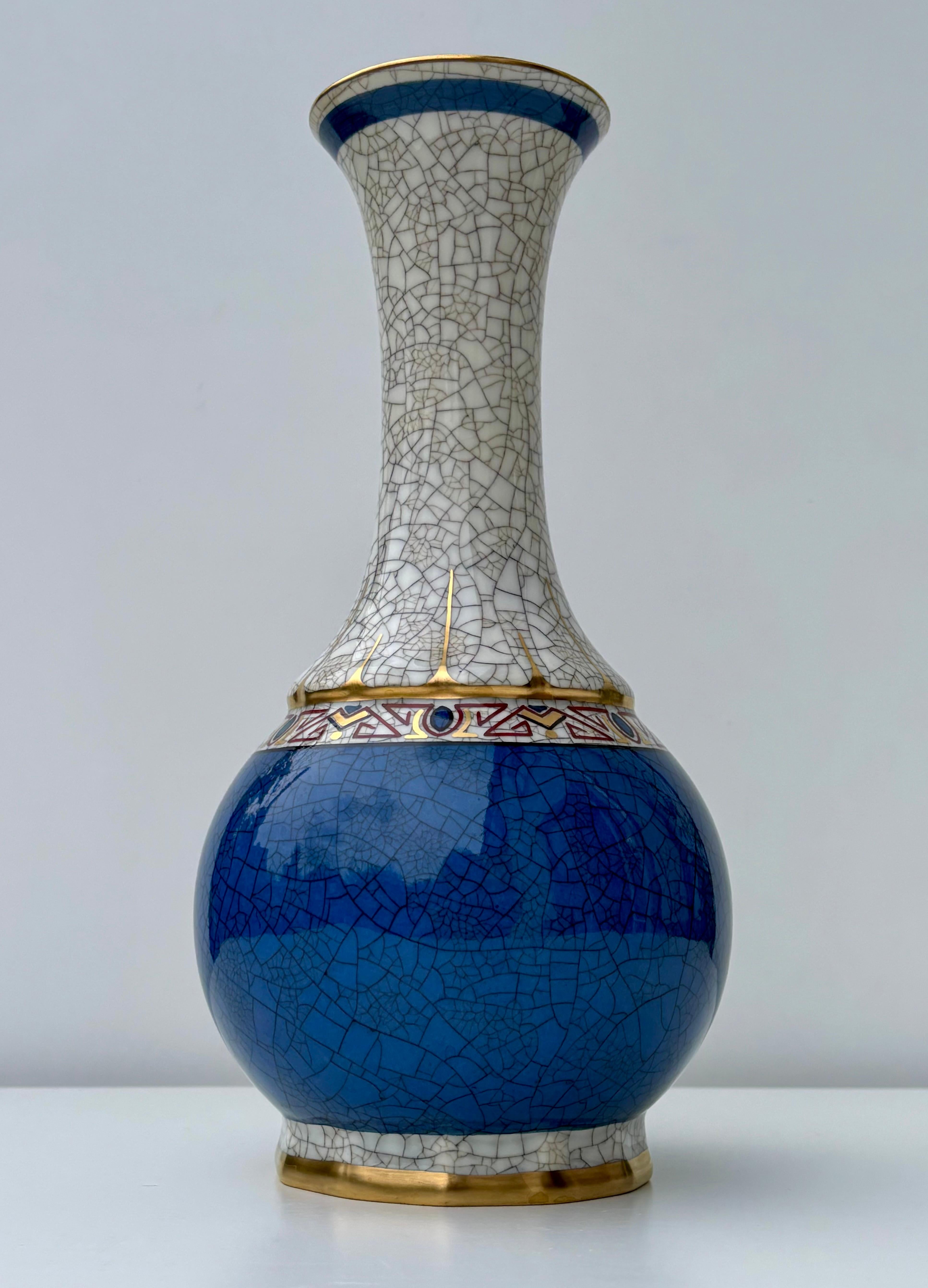Vaso Dahl Jensen degli anni '30, bianco e blu con smalto craquelé in vendita 2