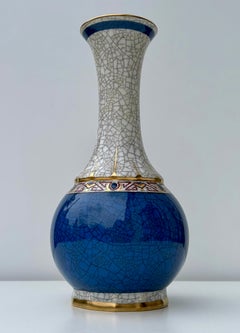 1930s Dahl Jensen White, Blue Cracklé Glaze Vase