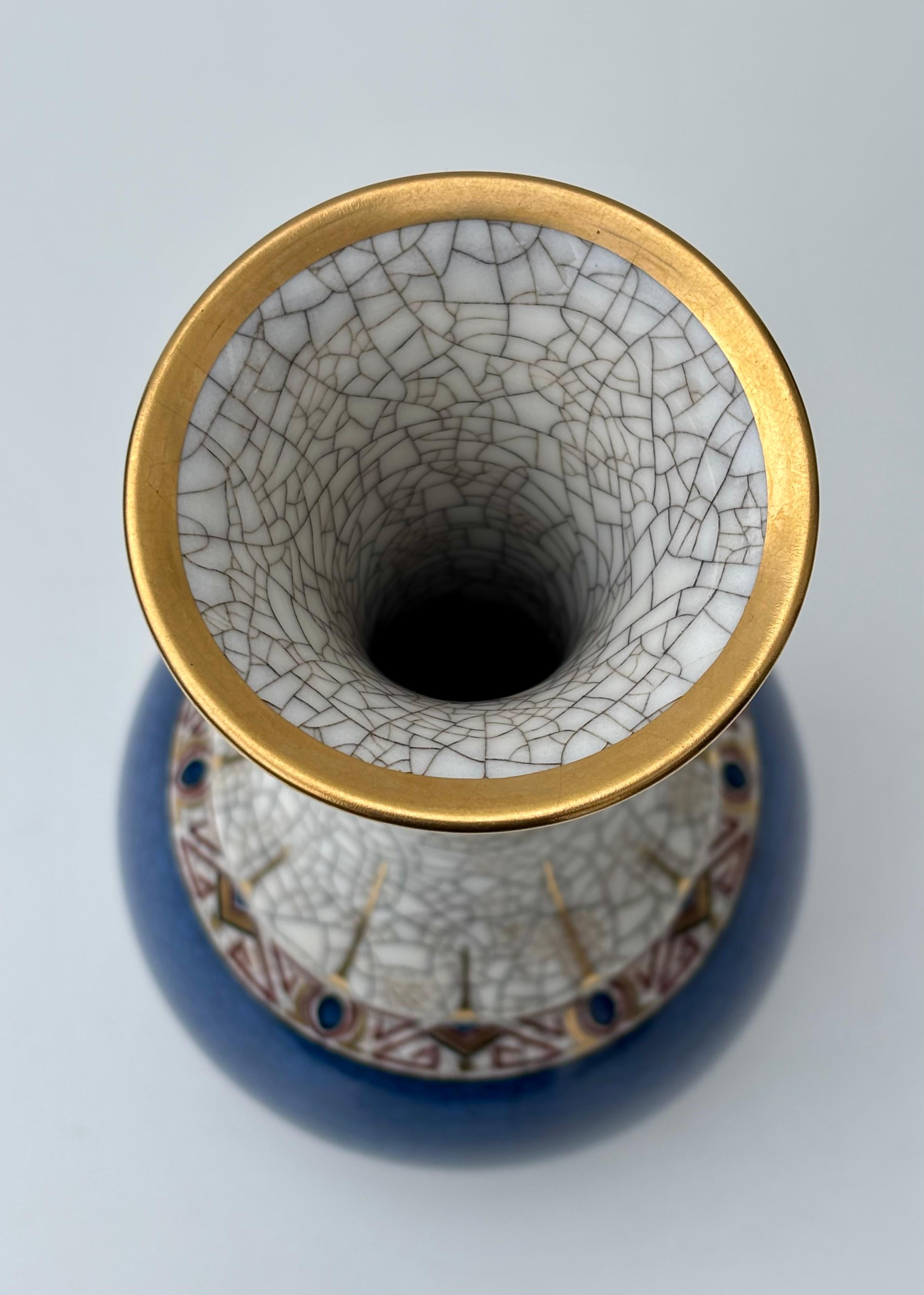 Art Nouveau Vaso Dahl Jensen degli anni '30, bianco e blu con smalto craquelé in vendita