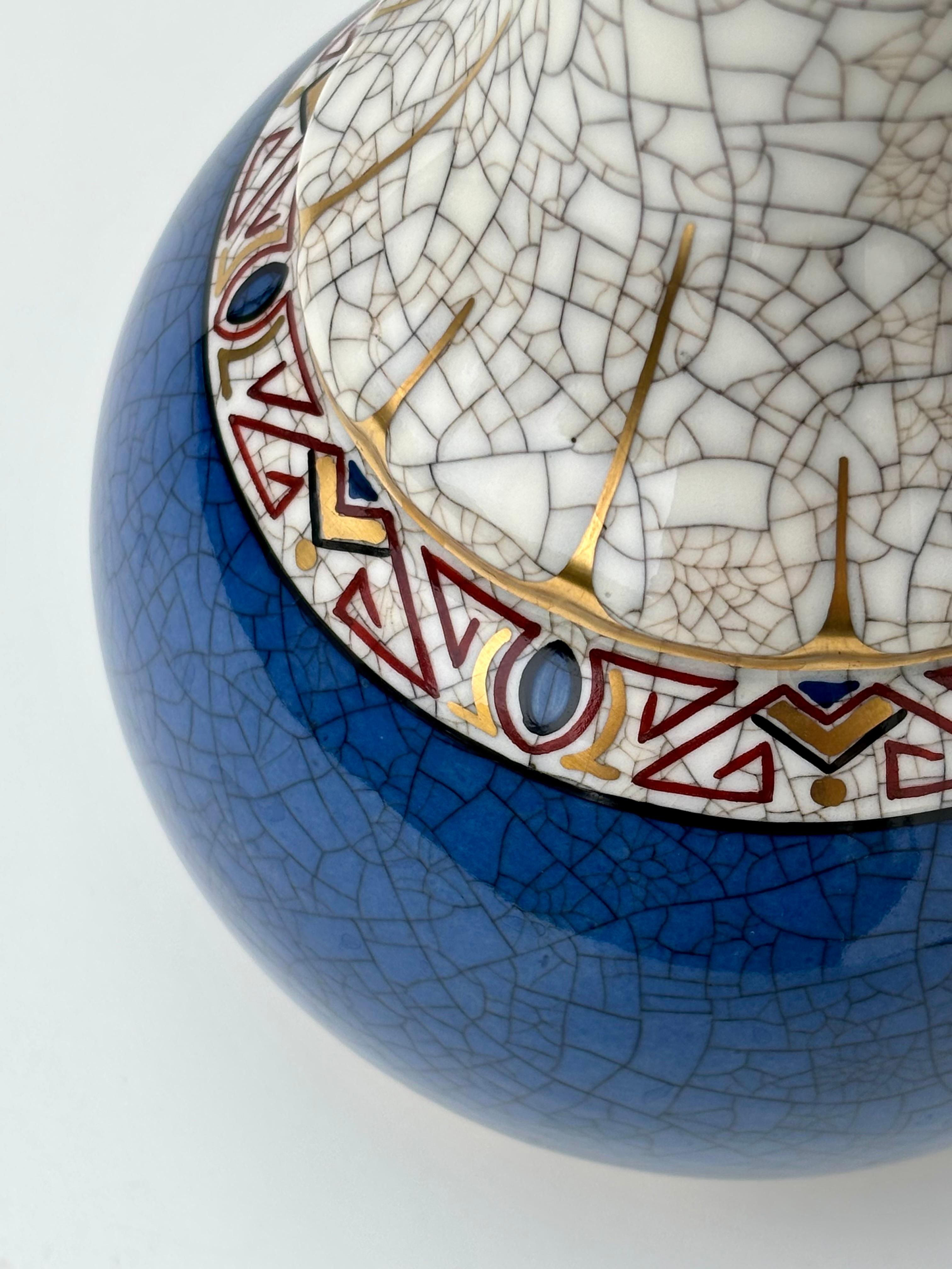 Danese Vaso Dahl Jensen degli anni '30, bianco e blu con smalto craquelé in vendita