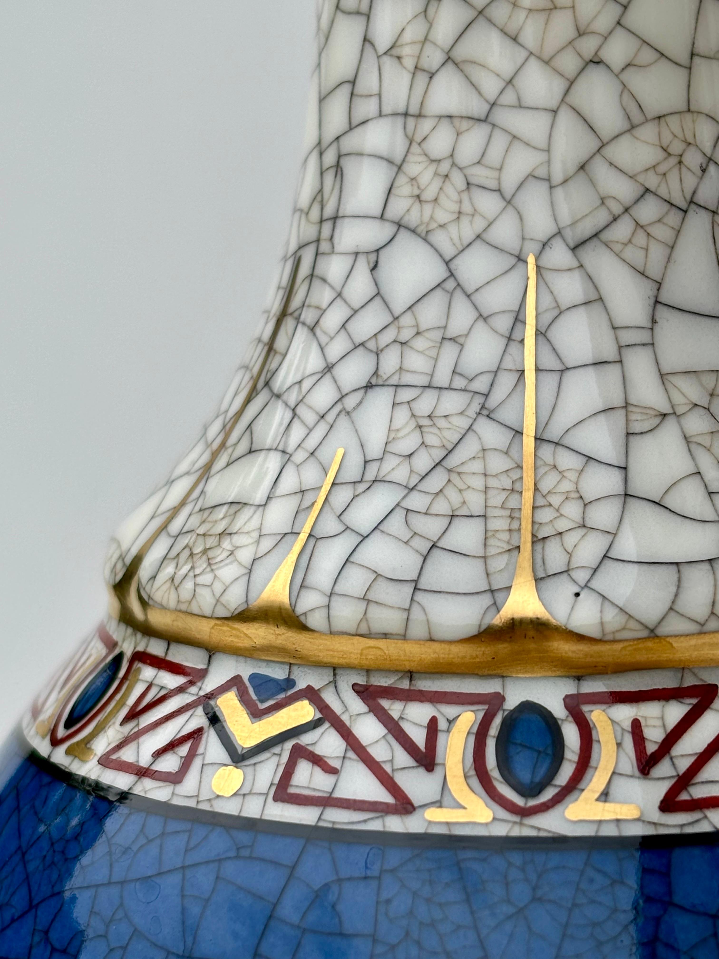 Smaltato Vaso Dahl Jensen degli anni '30, bianco e blu con smalto craquelé in vendita