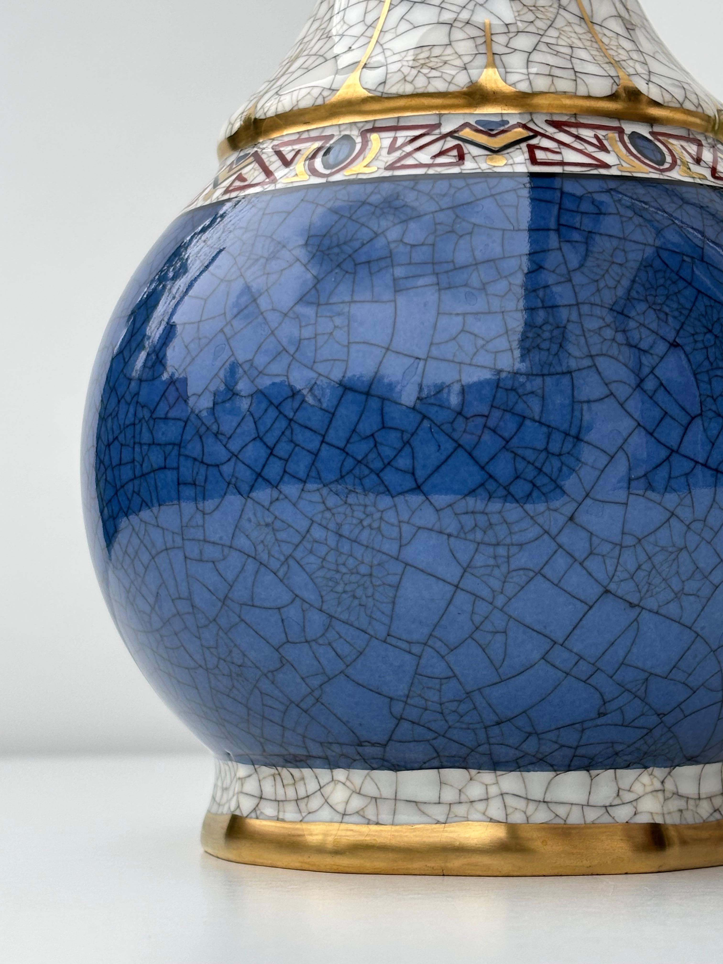 Porcellana Vaso Dahl Jensen degli anni '30, bianco e blu con smalto craquelé in vendita