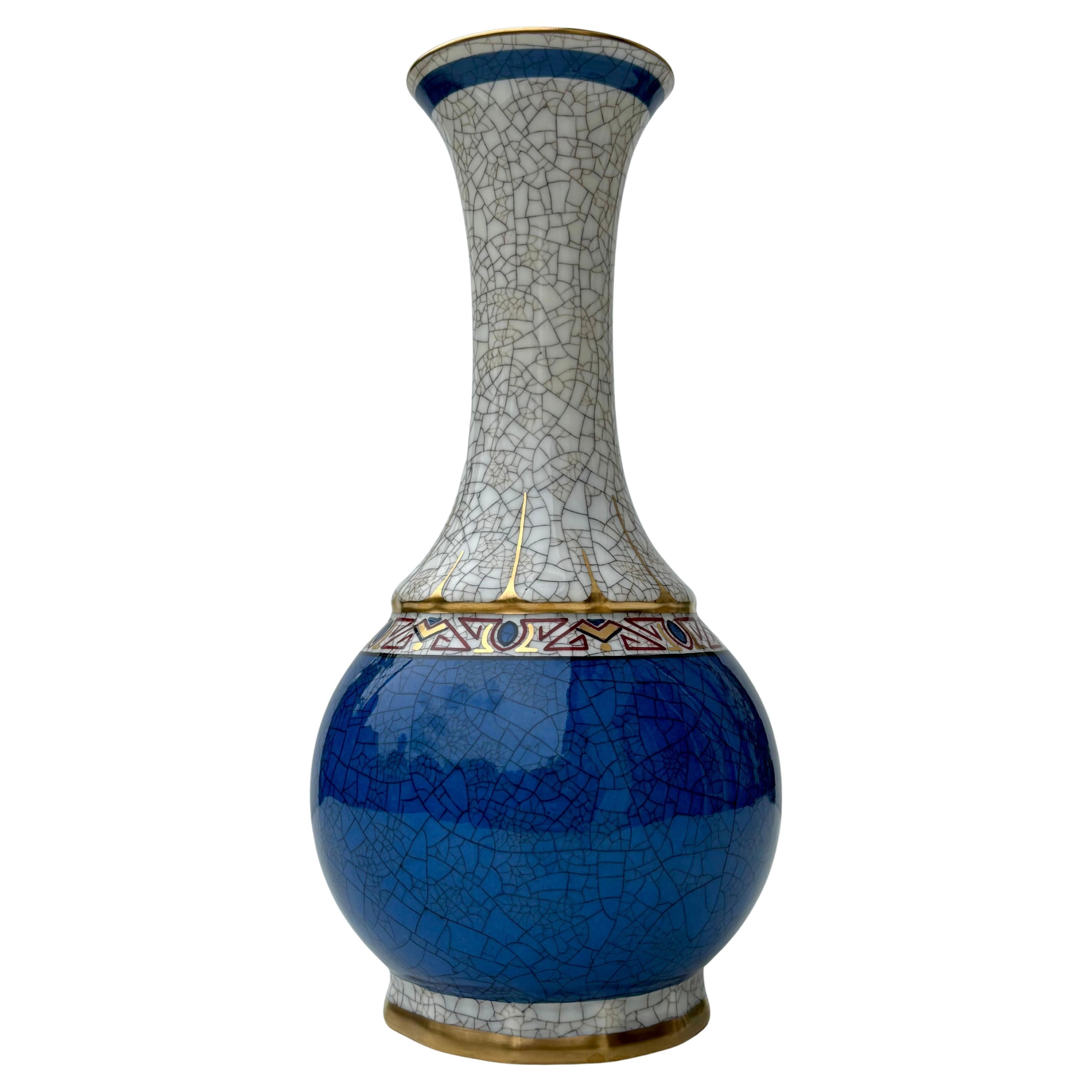 Vaso Dahl Jensen degli anni '30, bianco e blu con smalto craquelé in vendita
