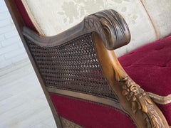 1930s, Danish 3-seater sofa, red furniture velour, furniture mesh.