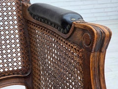 1930, fauteuil danois, cuir, bois de frêne, maille de meuble, reupholstered.