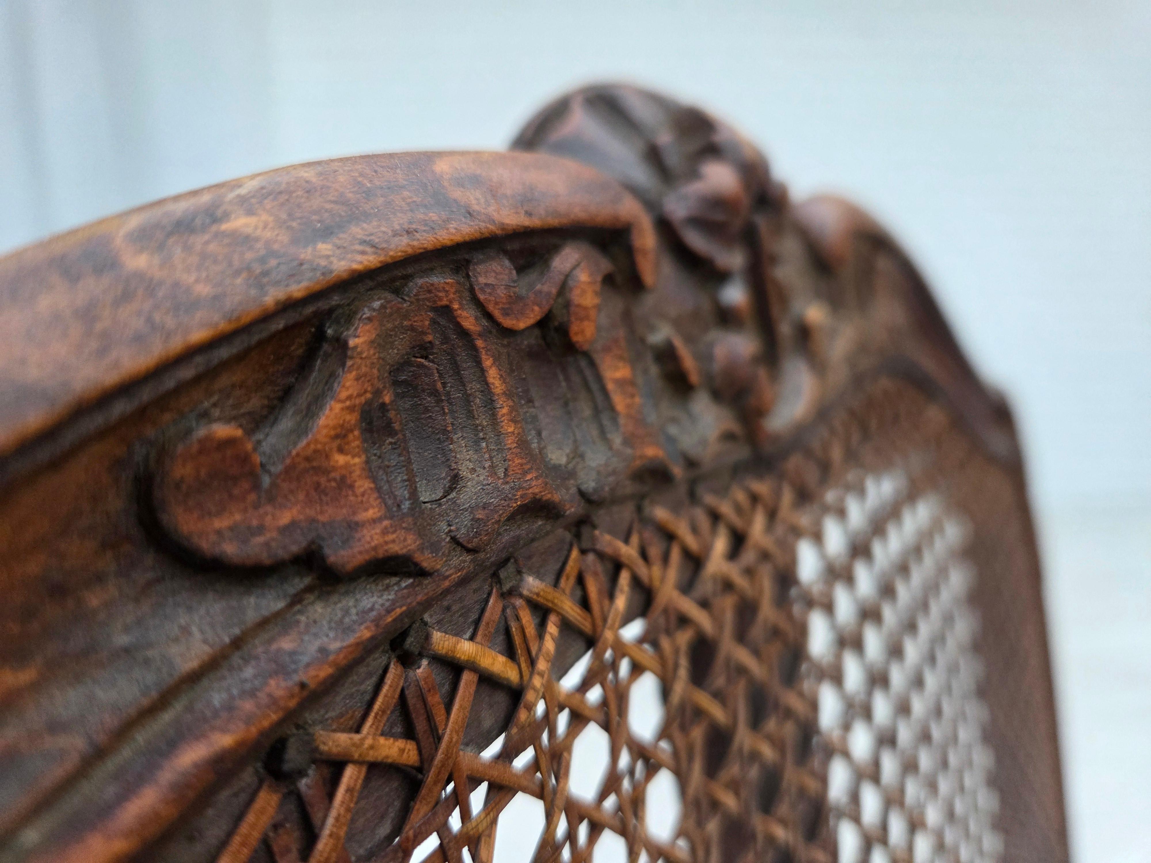 Años 30, sillón danés, cuero, madera de fresno, malla para muebles, retapizado. Cuero en venta