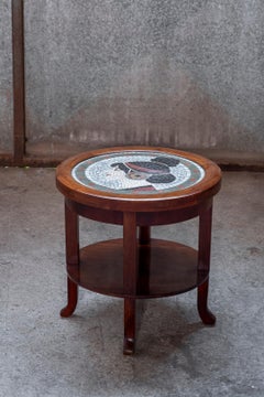 1930s Danish Art Deco Side Table In Cuban Mahogany and Mosaic Tiles