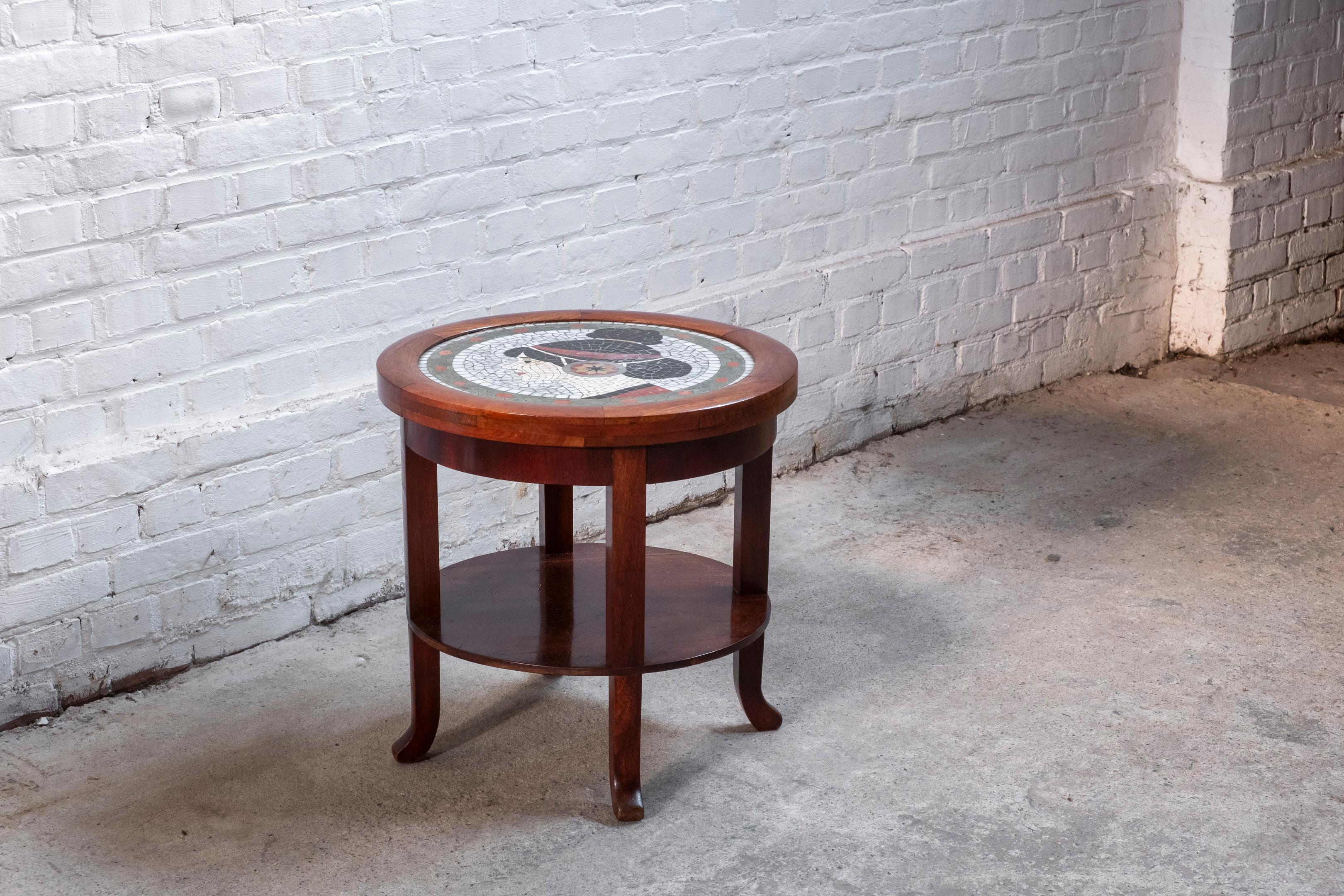 1930s Danish Art Deco Side Table In Cuban Mahogany and Mosaic Tiles In Fair Condition For Sale In Balen, BE
