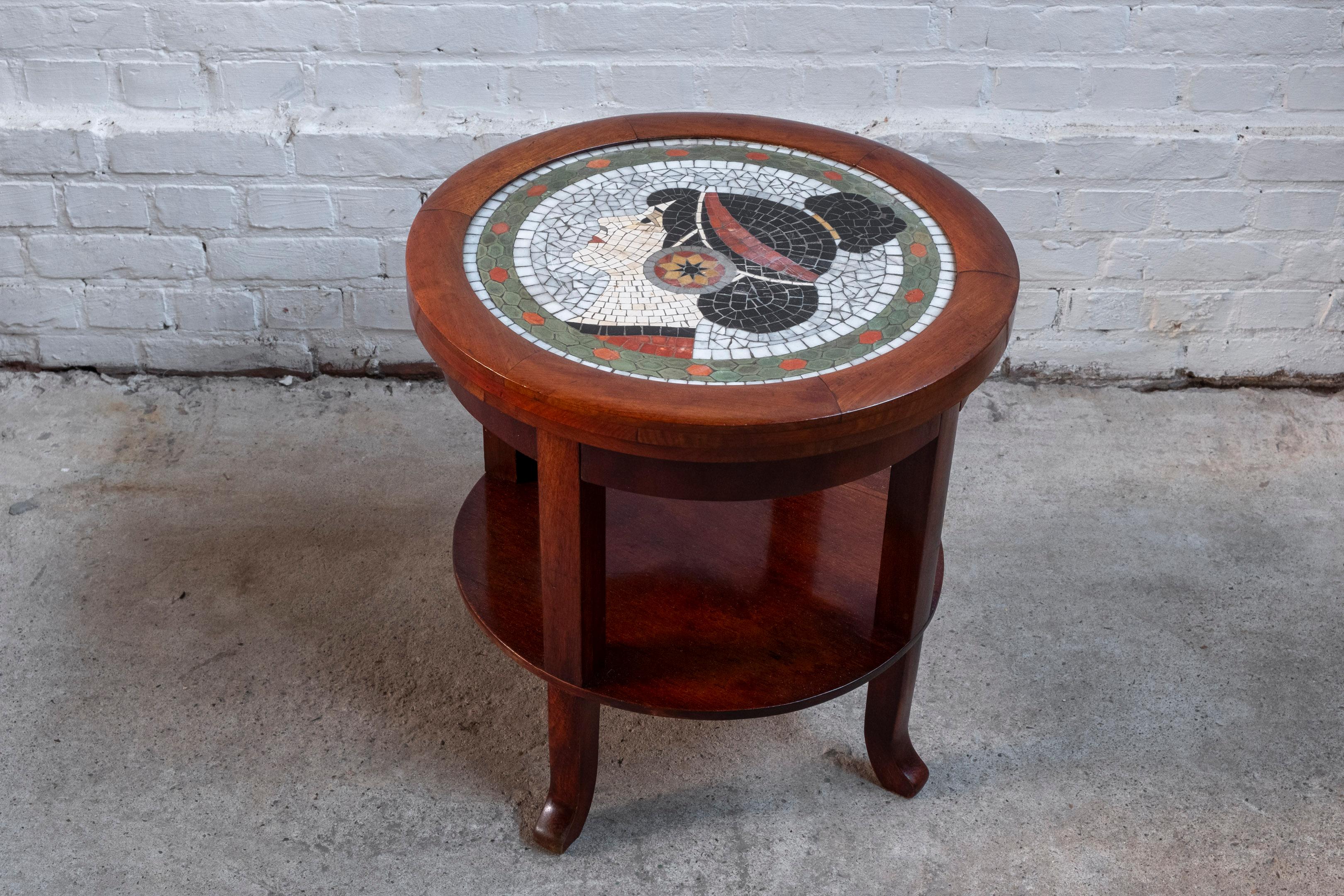 Mid-20th Century 1930s Danish Art Deco Side Table In Cuban Mahogany and Mosaic Tiles For Sale