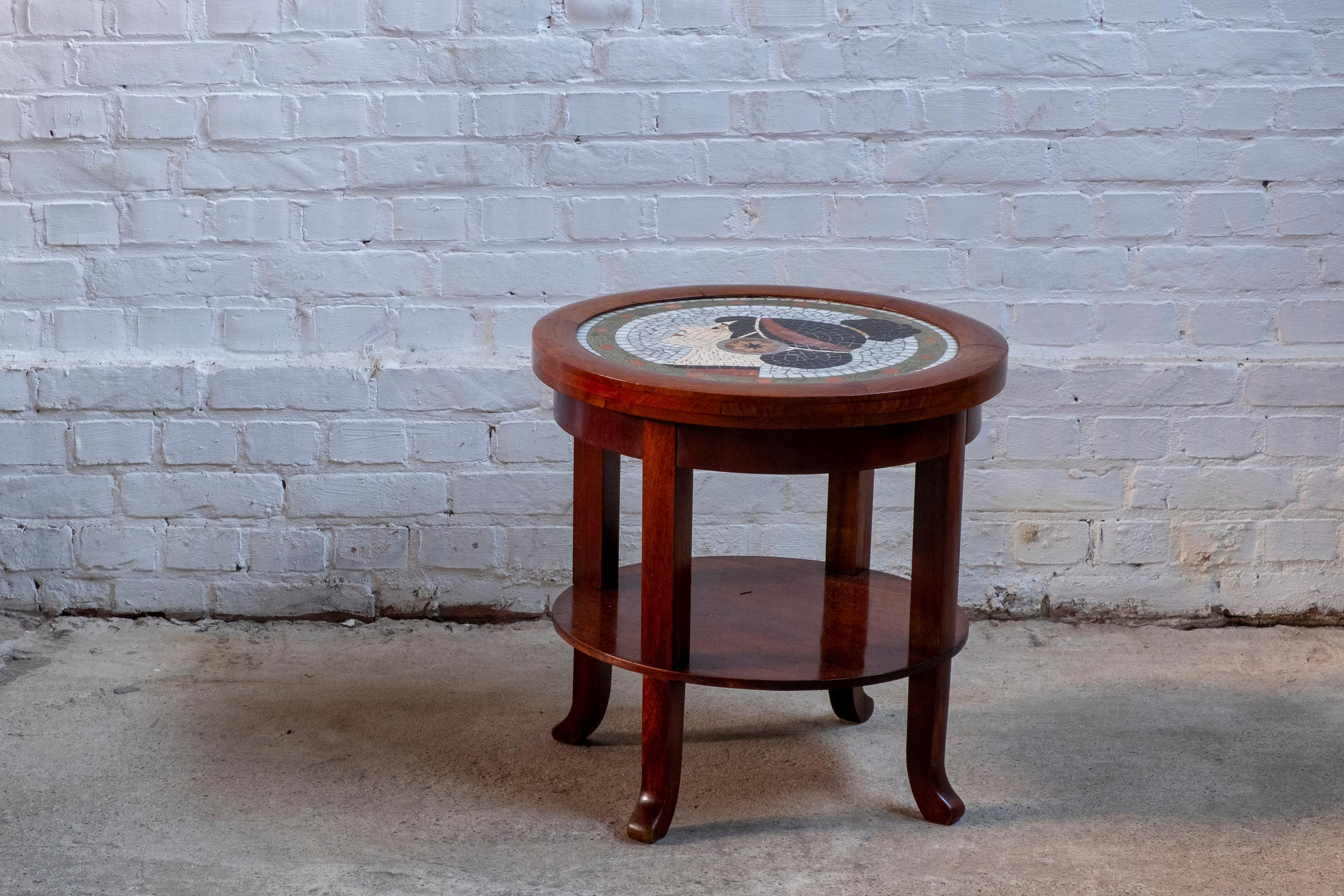 1930s Danish Art Deco Side Table In Cuban Mahogany and Mosaic Tiles For Sale 1