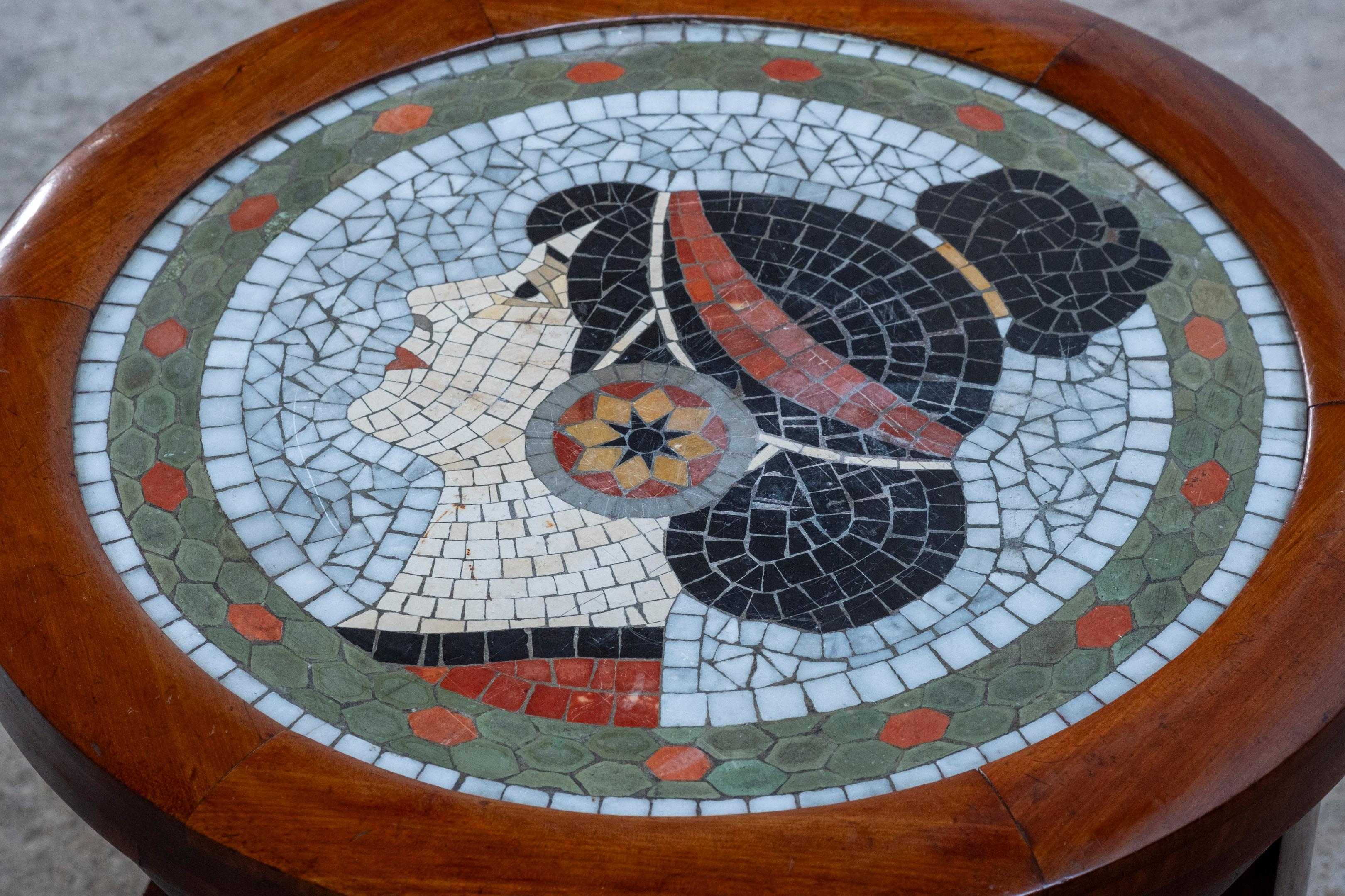 1930s Danish Art Deco Side Table In Cuban Mahogany and Mosaic Tiles For Sale 3