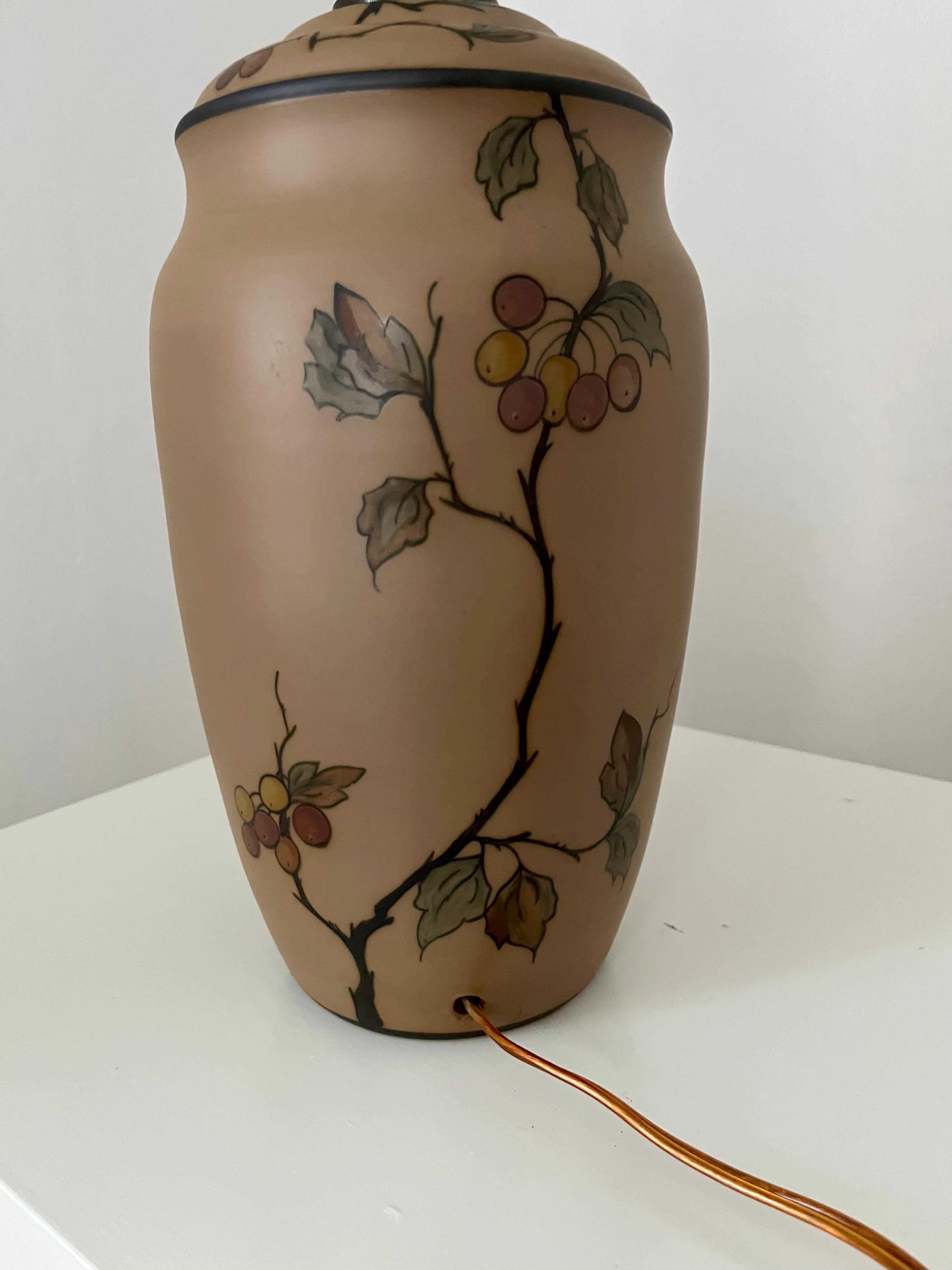 1930s Danish art nouveau ceramic hand decorated table lamp by L. Hjort For Sale 4