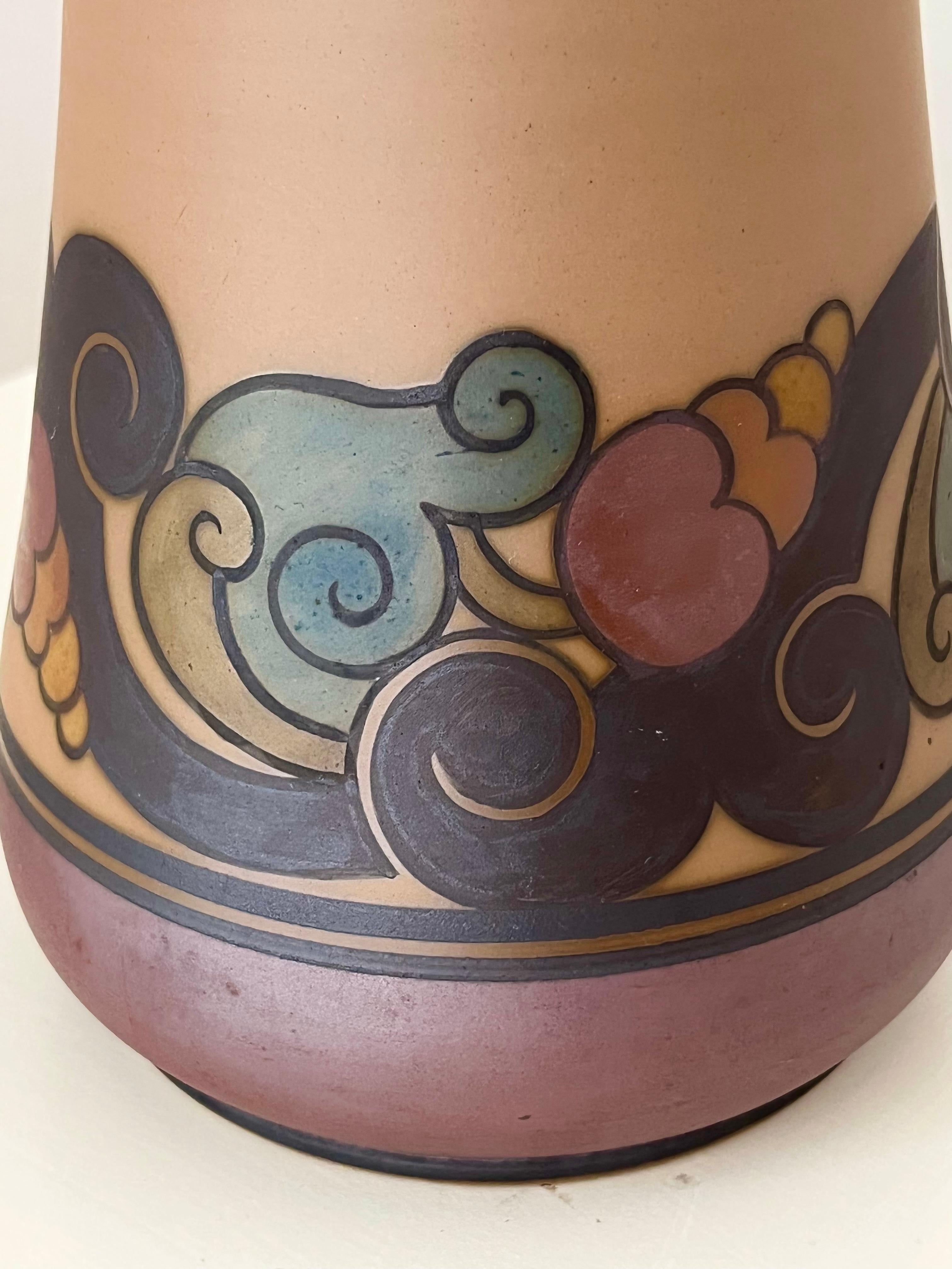 1930s Danish art nouveau ceramic hand decorated table lamp by L. Hjort For Sale 5