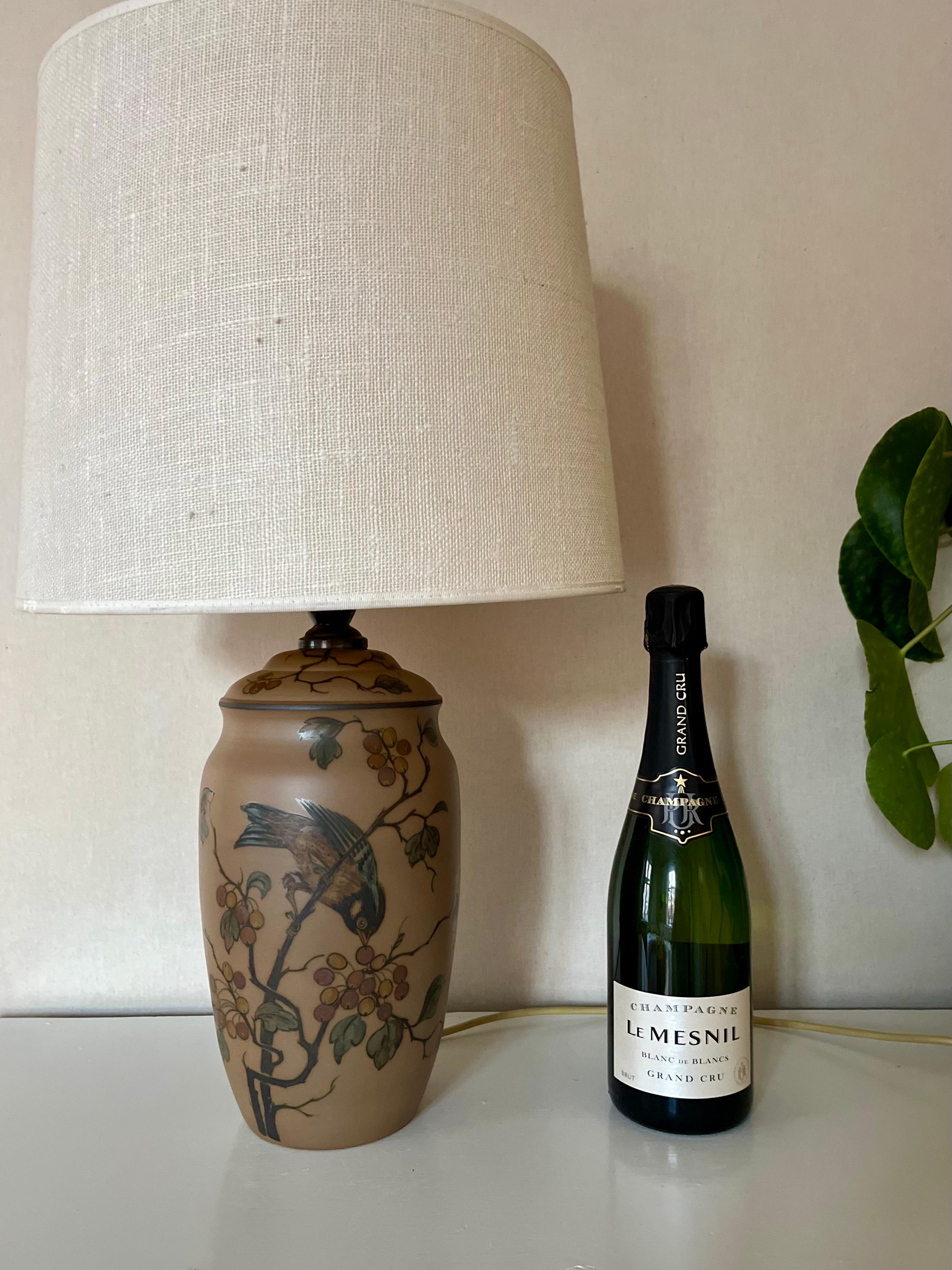 1930s Danish art nouveau ceramic hand decorated table lamp by L. Hjort 5