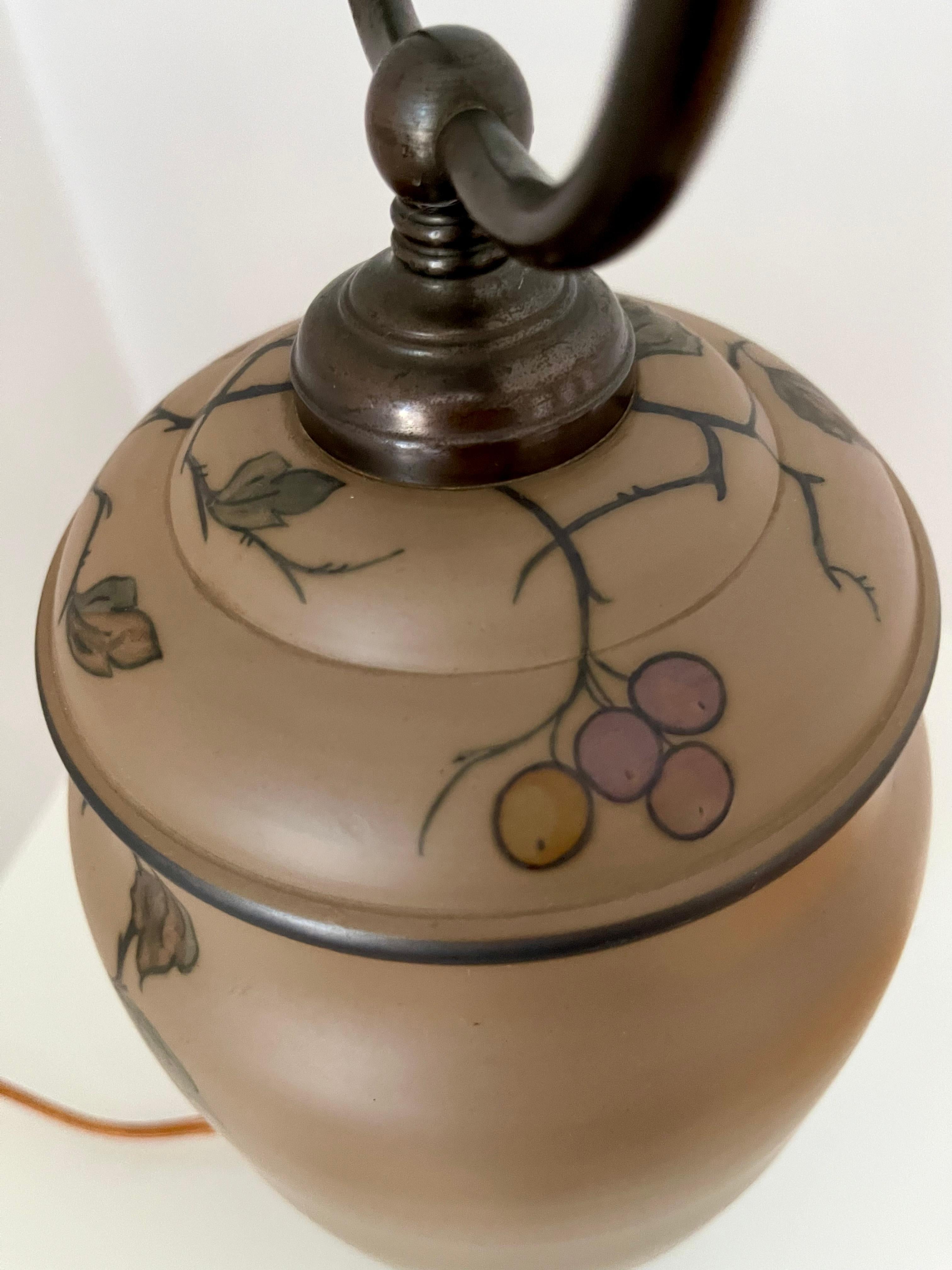 1930s Danish art nouveau ceramic hand decorated table lamp by L. Hjort For Sale 8