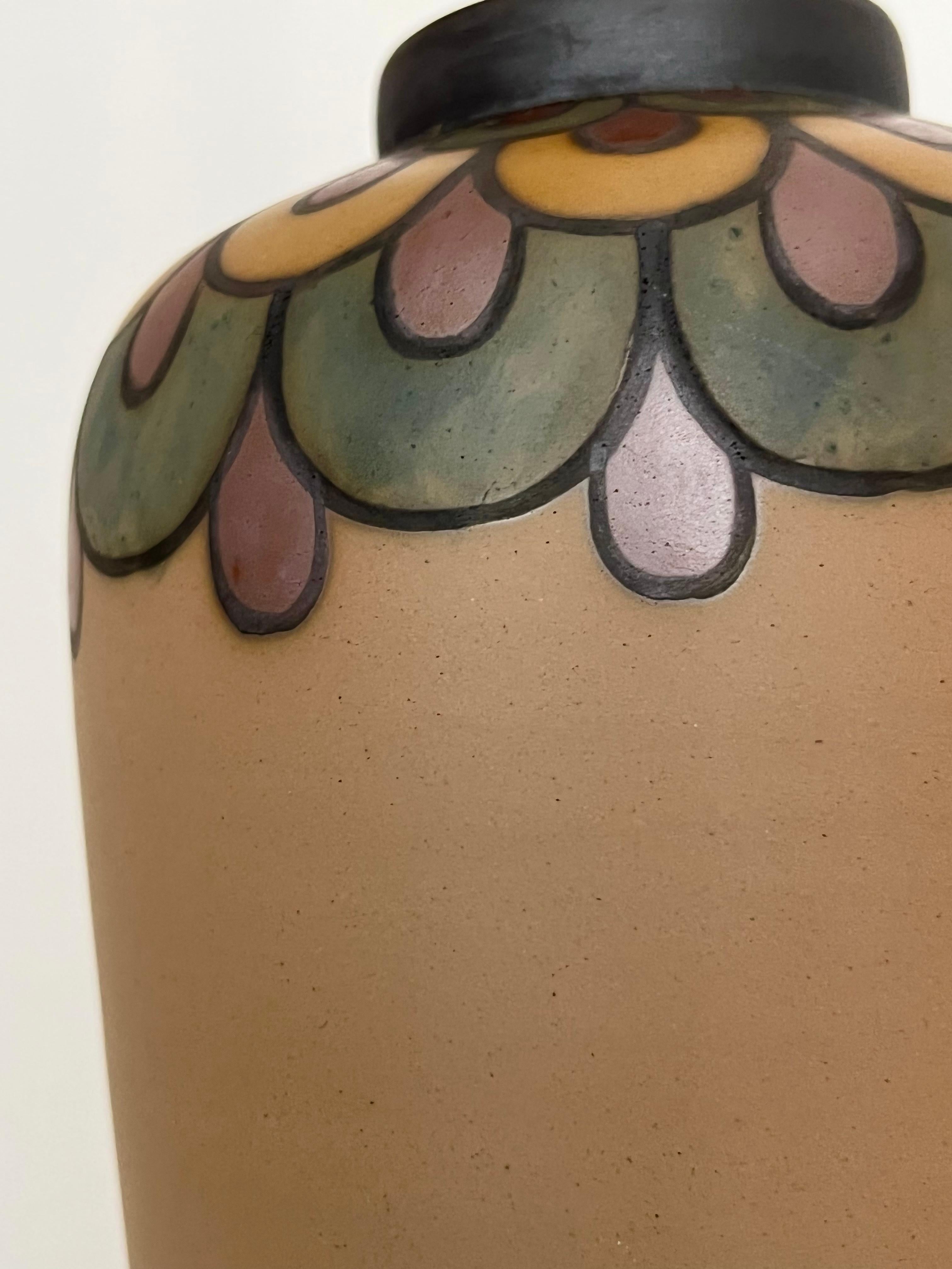 1930s Danish art nouveau ceramic hand decorated table lamp by L. Hjort For Sale 9