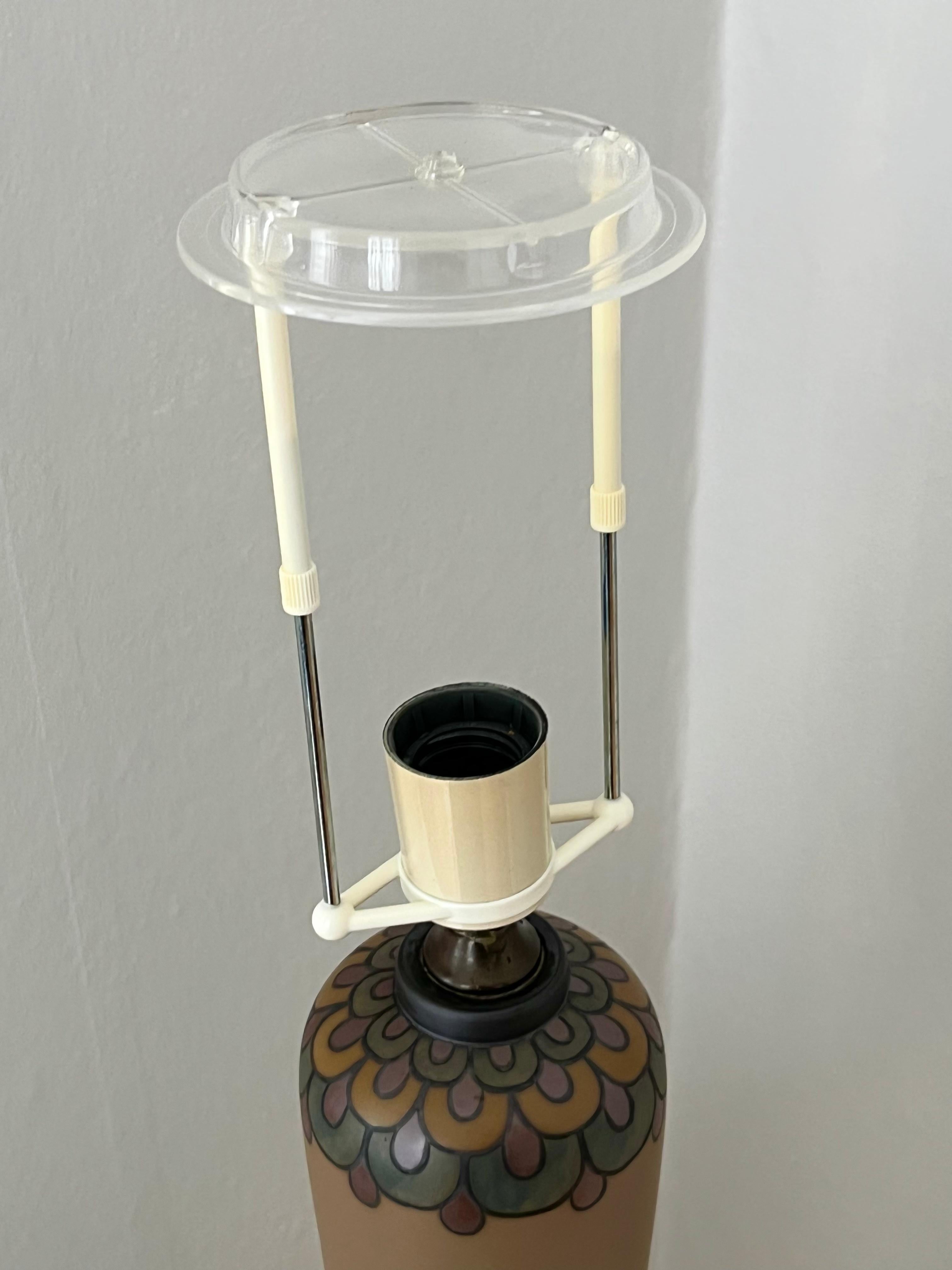 1930s Danish art nouveau ceramic hand decorated table lamp by L. Hjort For Sale 10