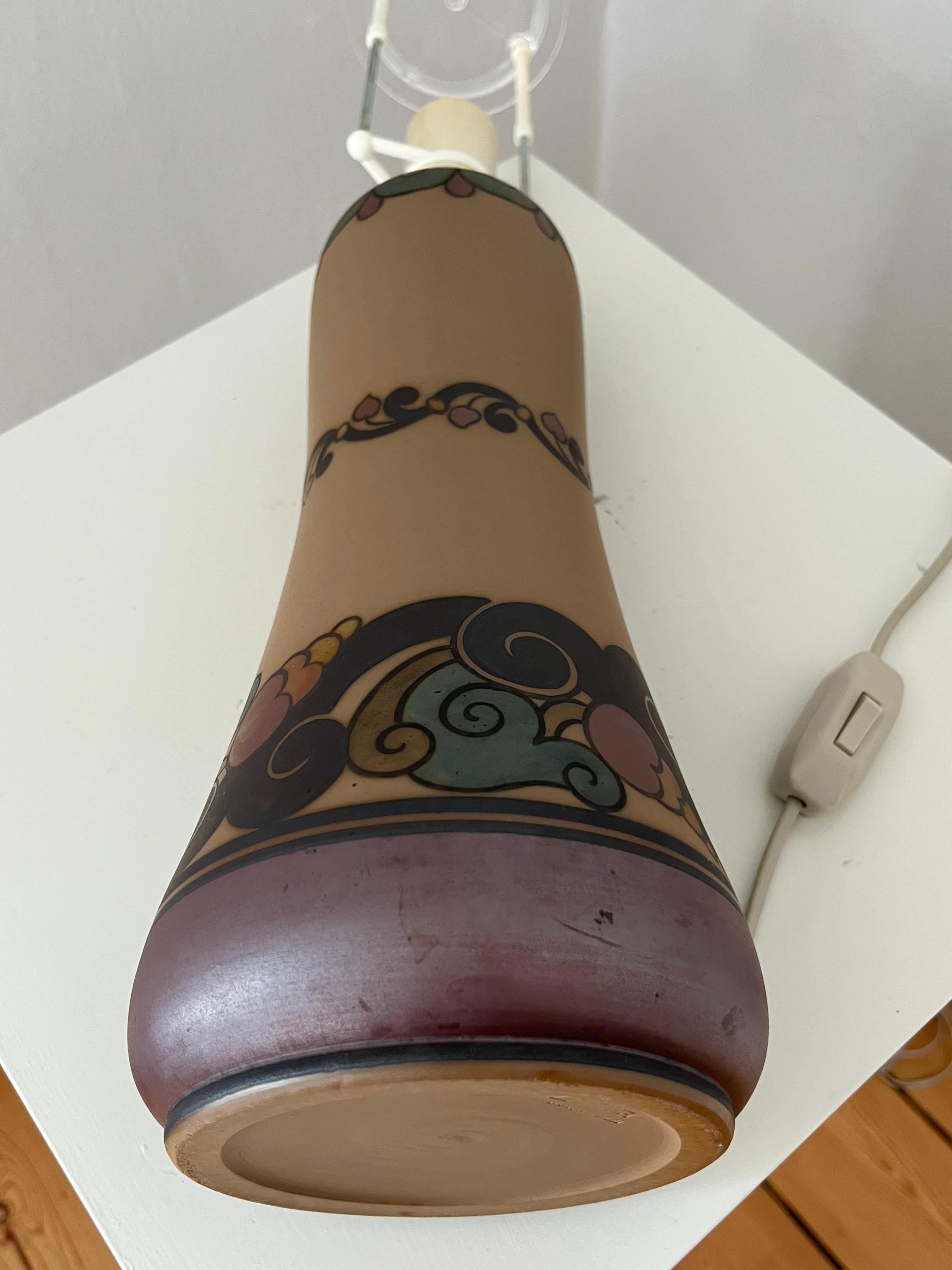 1930s Danish art nouveau ceramic hand decorated table lamp by L. Hjort For Sale 11