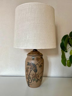 1930s Danish art nouveau ceramic hand decorated table lamp by L. Hjort