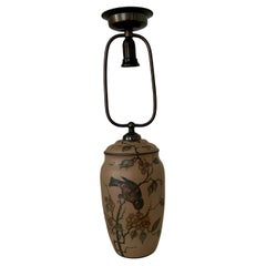 1930s Danish art nouveau ceramic hand decorated table lamp by L. Hjort