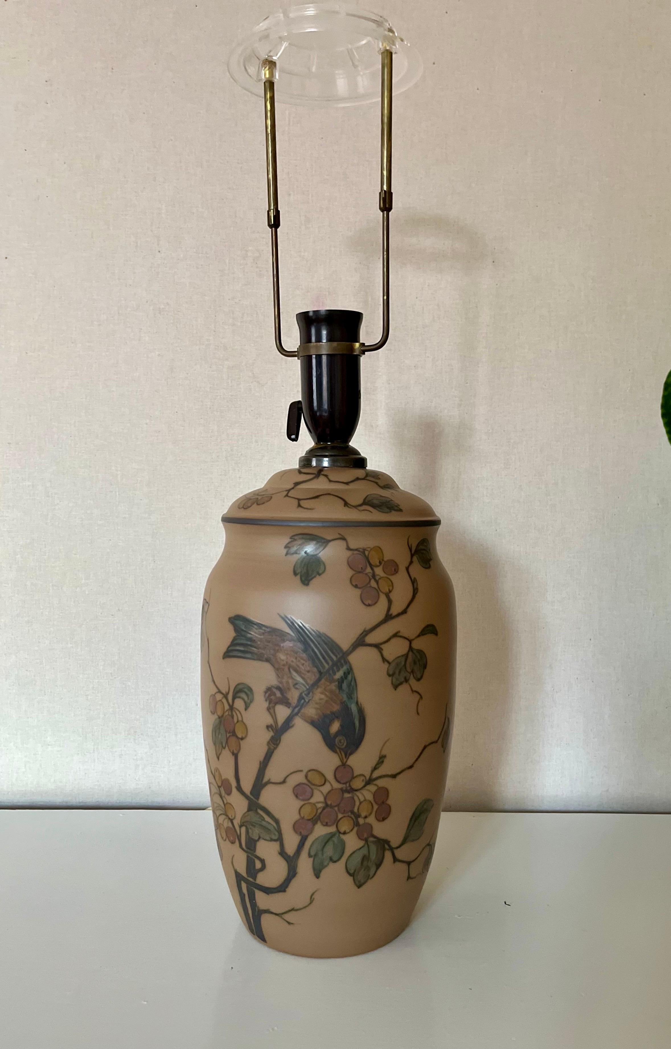 Art Nouveau 1930s Danish art nouveau ceramic hand decorated table lamp by L. Hjort