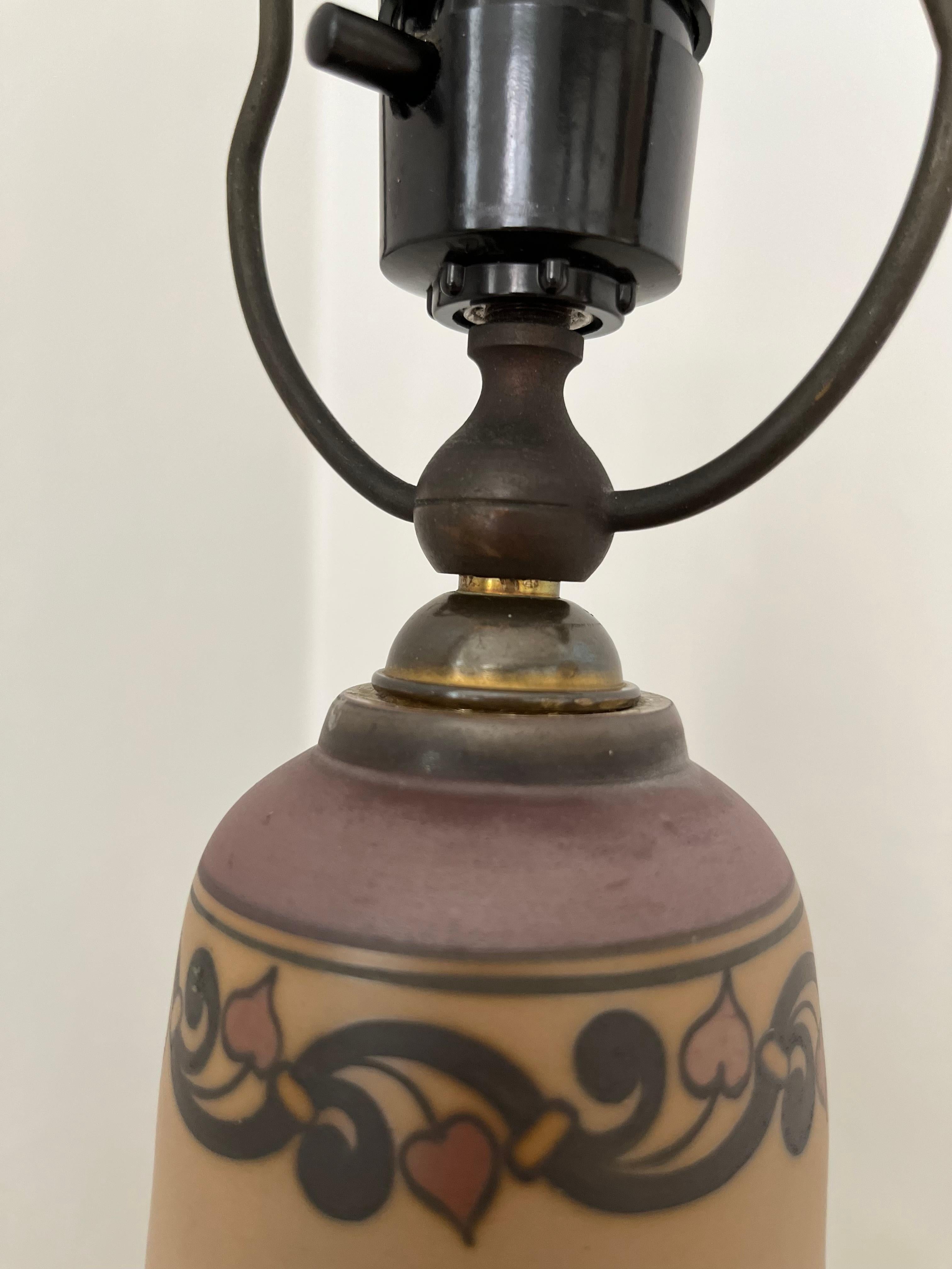 Céramique Lampe de table danoise en céramique Art nouveau des années 1930 décorée à la main par L. Hjort en vente
