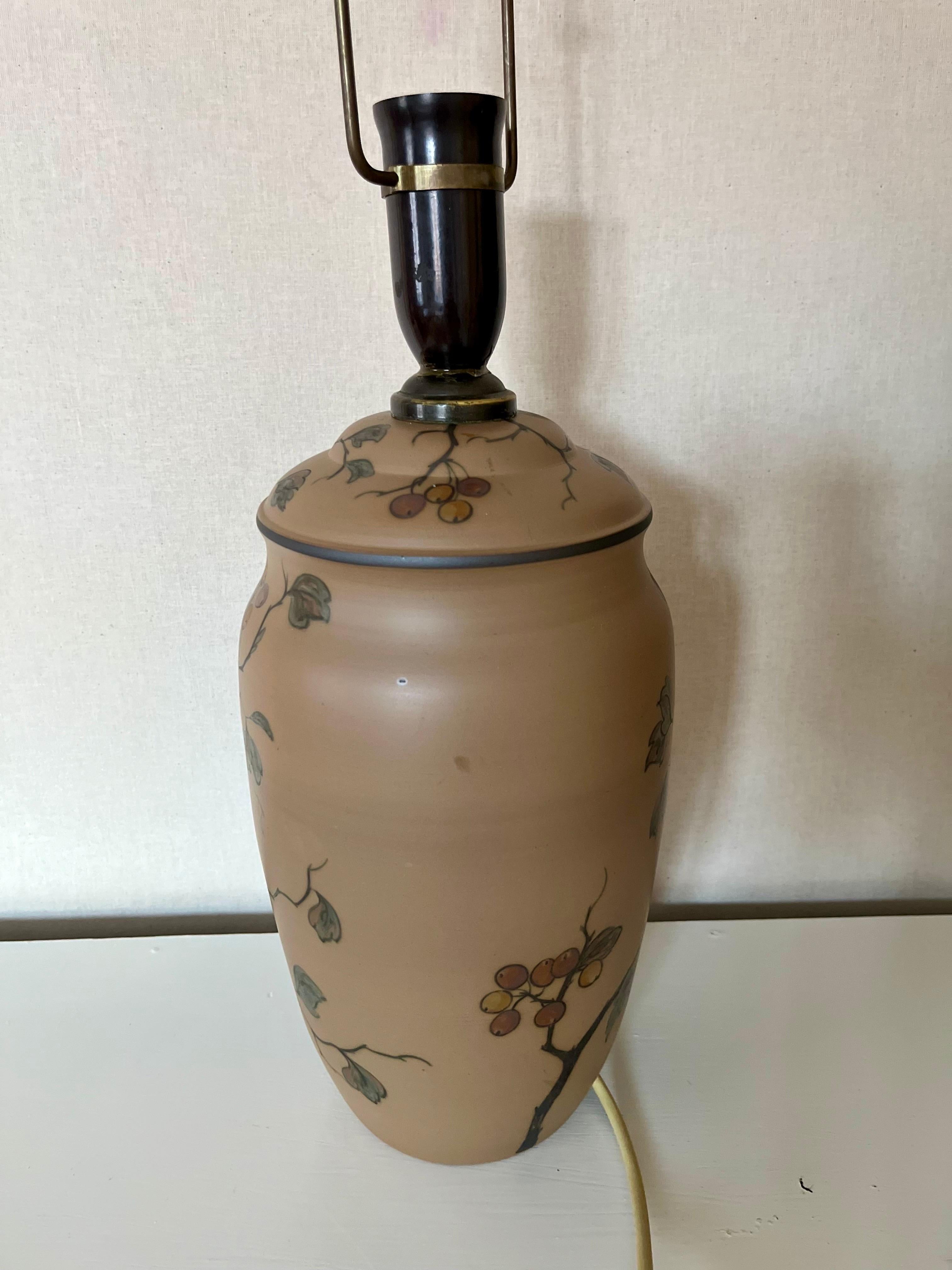20th Century 1930s Danish art nouveau ceramic hand decorated table lamp by L. Hjort