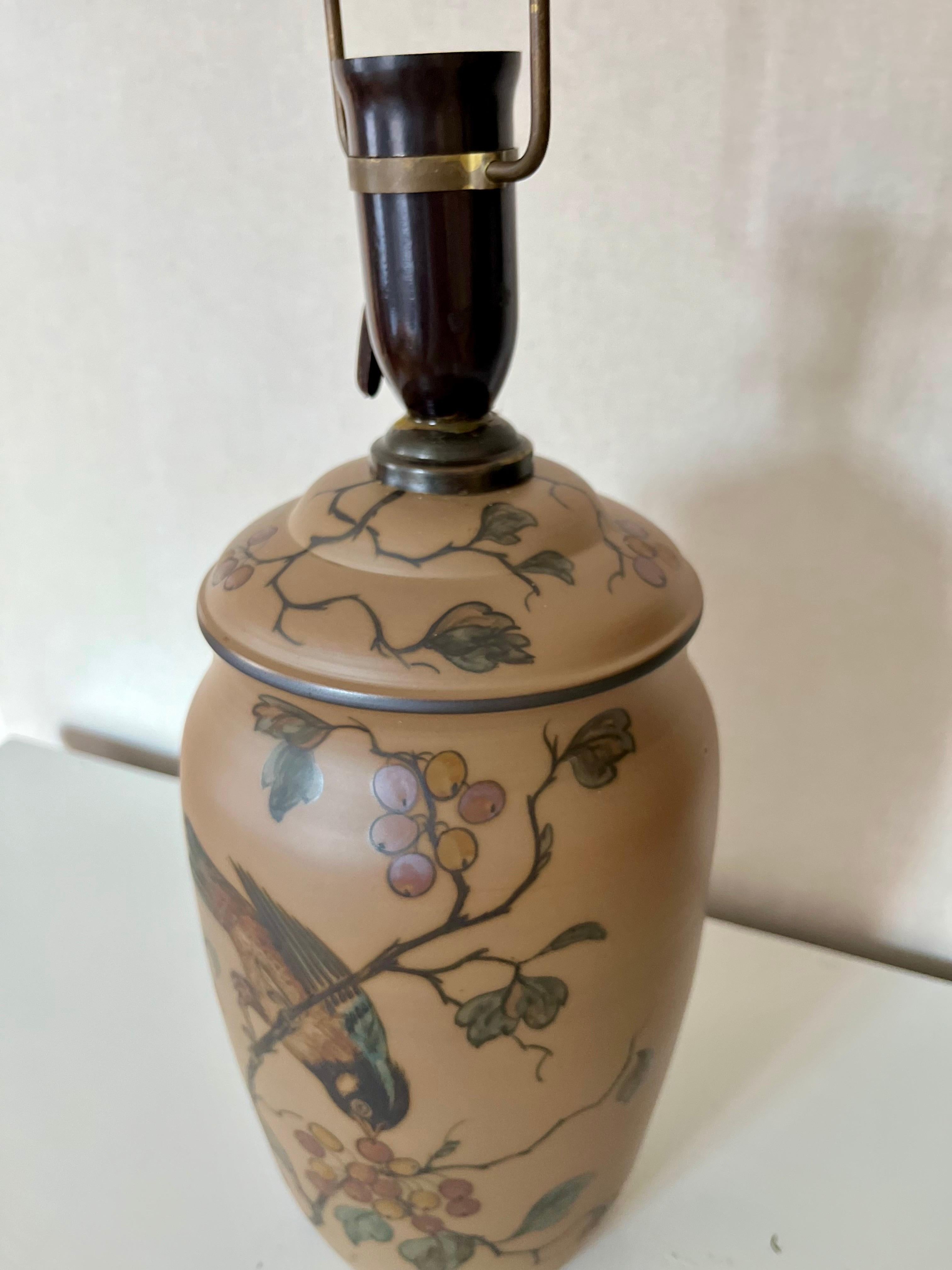 Ceramic 1930s Danish art nouveau ceramic hand decorated table lamp by L. Hjort