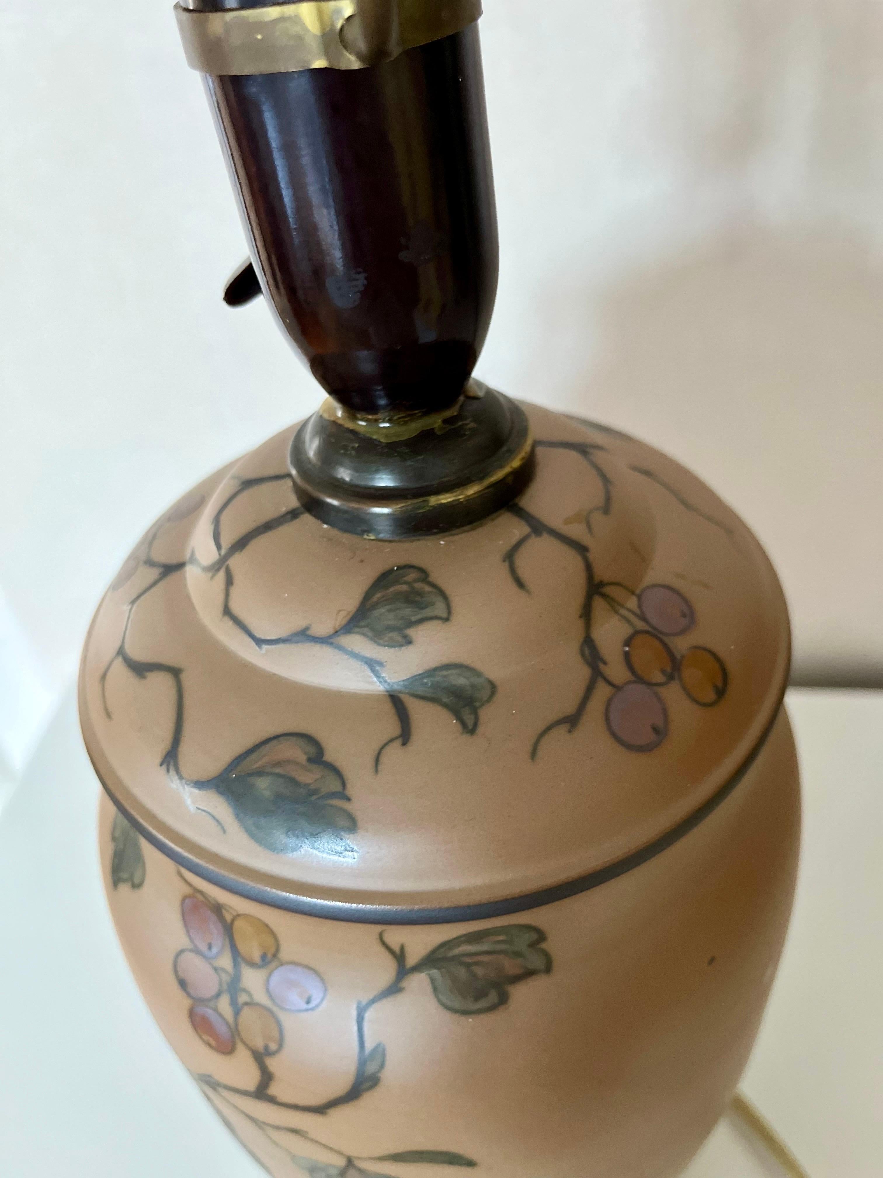 1930s Danish art nouveau ceramic hand decorated table lamp by L. Hjort 1