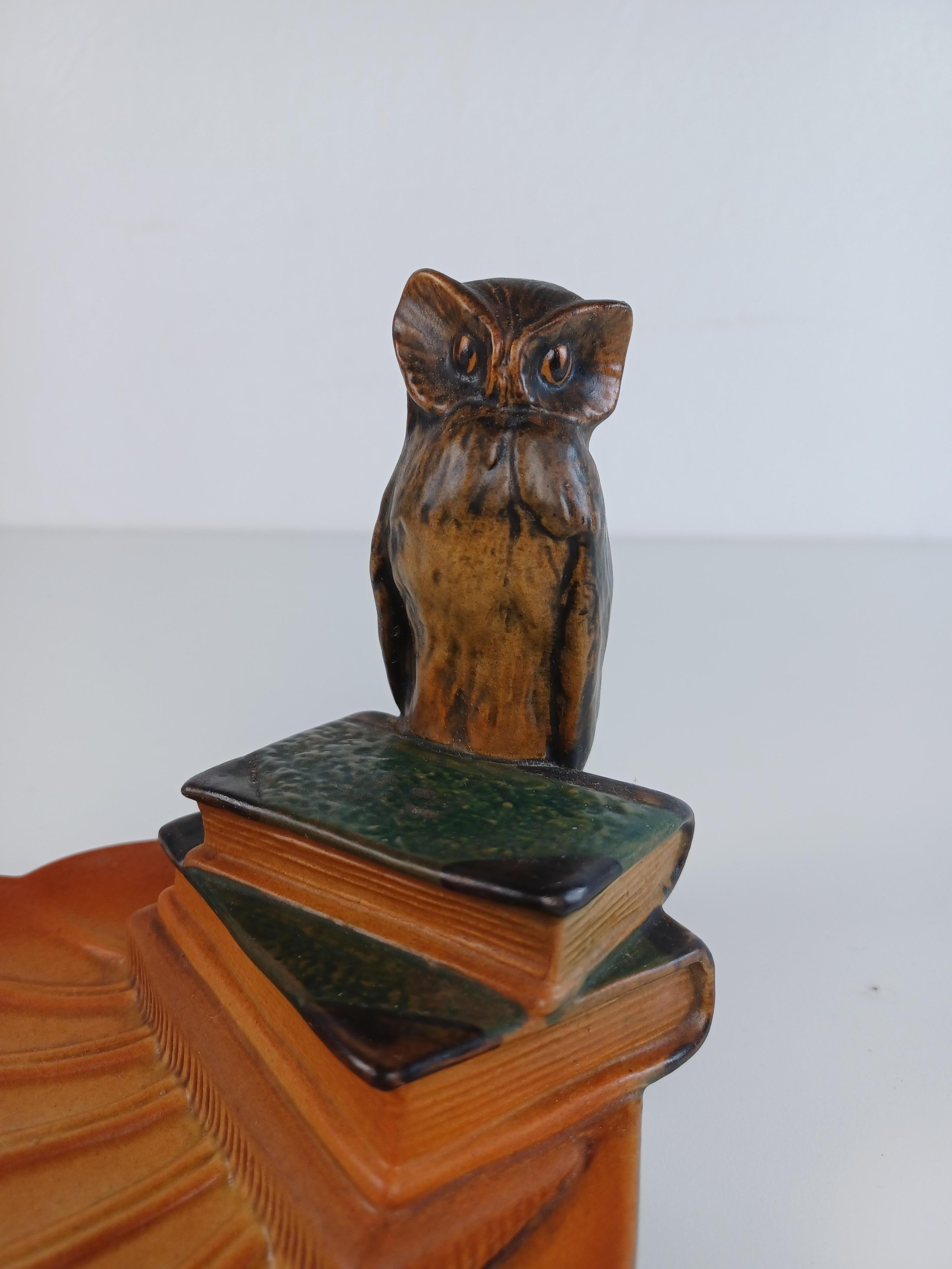 Céramique Bol à hibou Art nouveau danois fabriqué à la main des années 1930 - Plateau à frêne de P. Ipsens Enke en vente