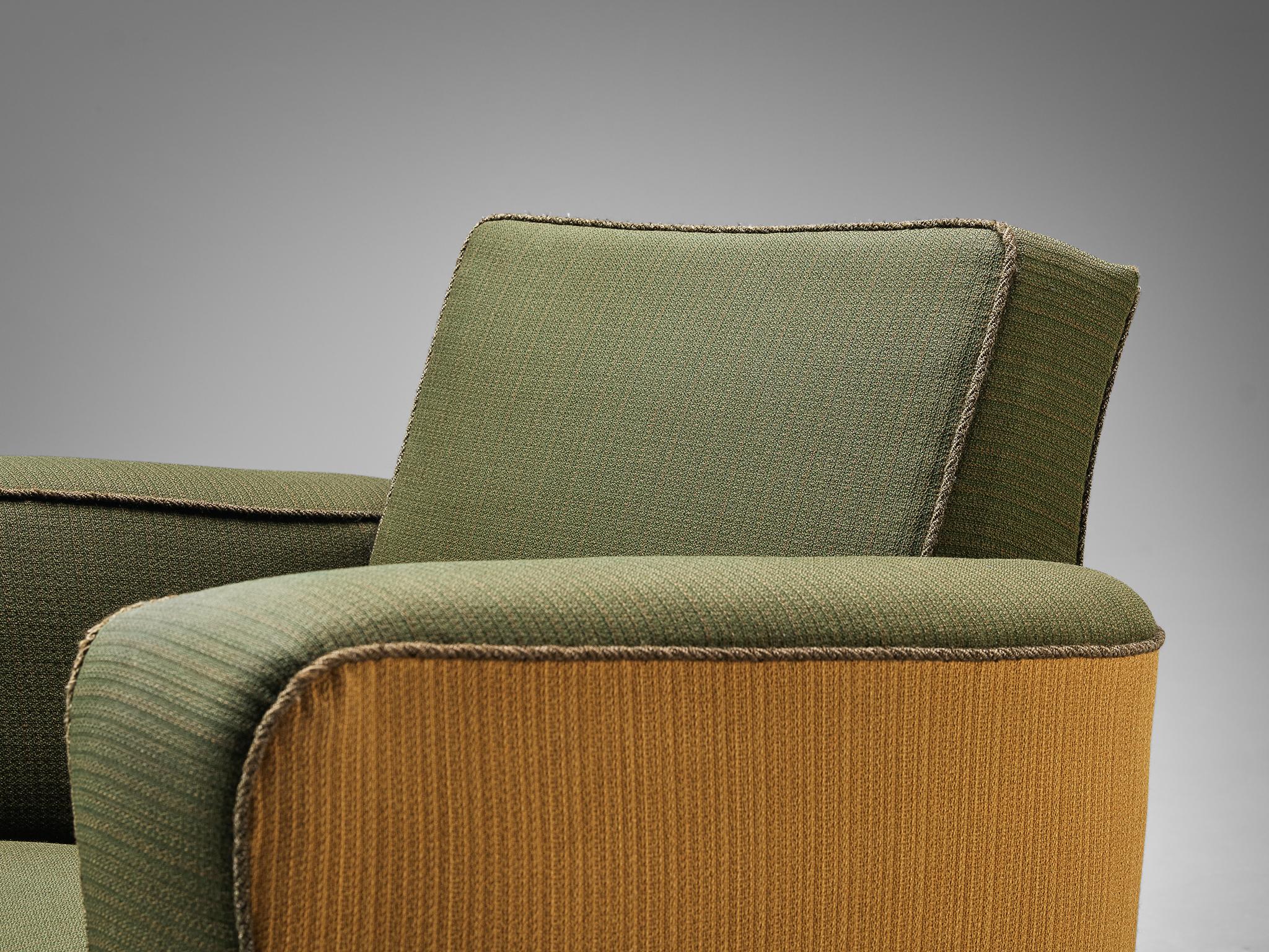 Scandinavian Modern 1930s Danish Cabinetmaker Easy Chair in Original Green Yellow Upholstery For Sale