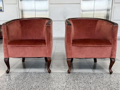 1930s Danish Deco Barrel Club Chairs - A Pair