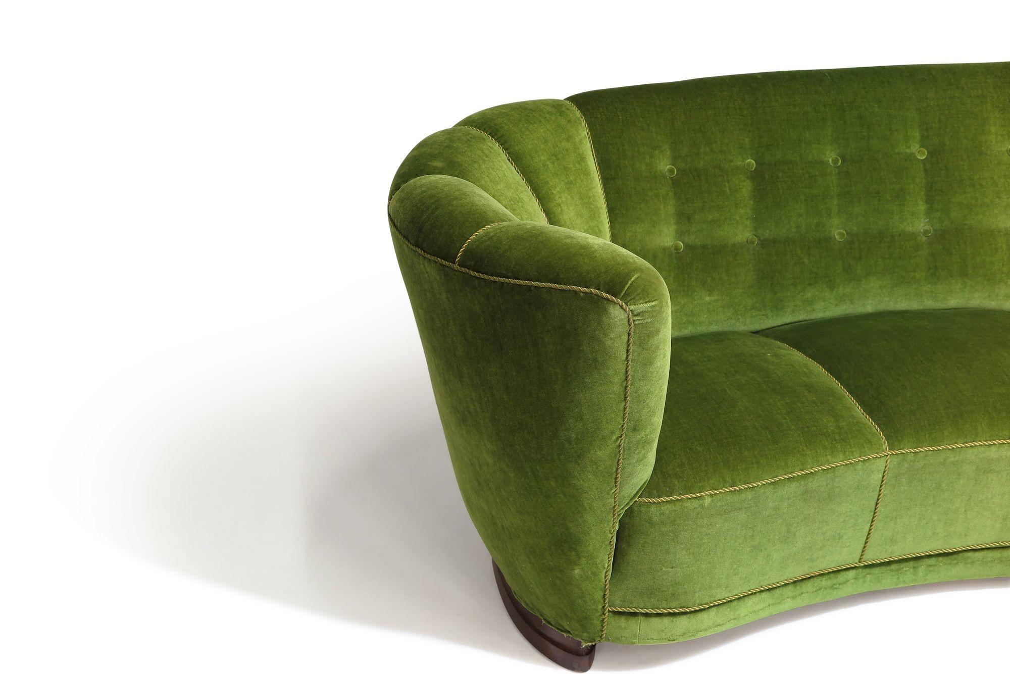 Art Deco 1930's Danish Deco Sofa in Original Green Mohair For Sale