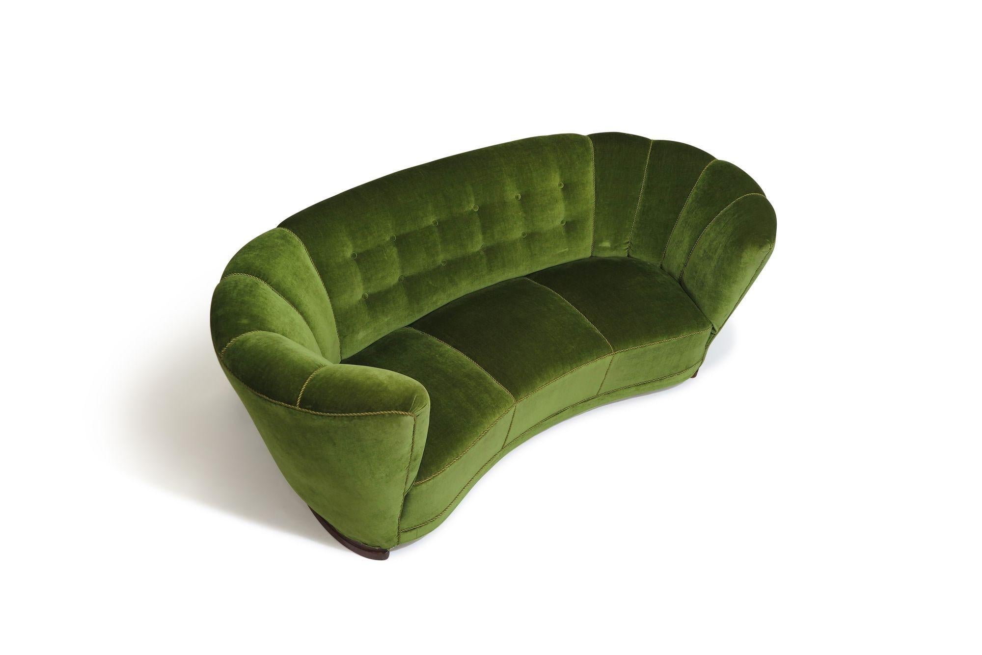 1930's Danish Deco Sofa in Original Green Mohair In Good Condition For Sale In Oakland, CA
