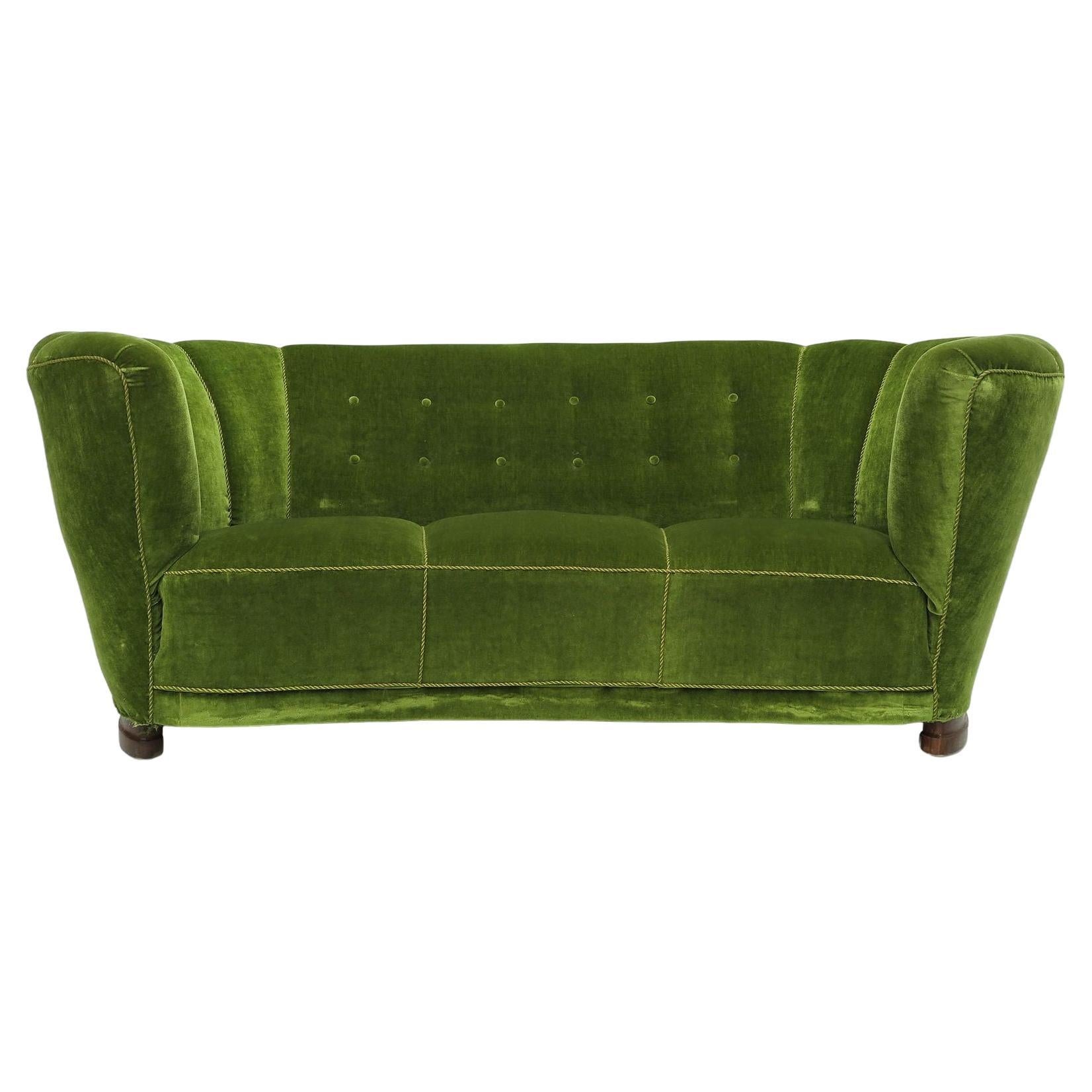 1930's Danish Deco Sofa in Original Green Mohair For Sale