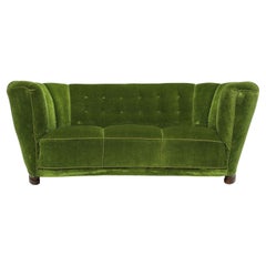 1930's Danish Deco Sofa in Original Green Mohair