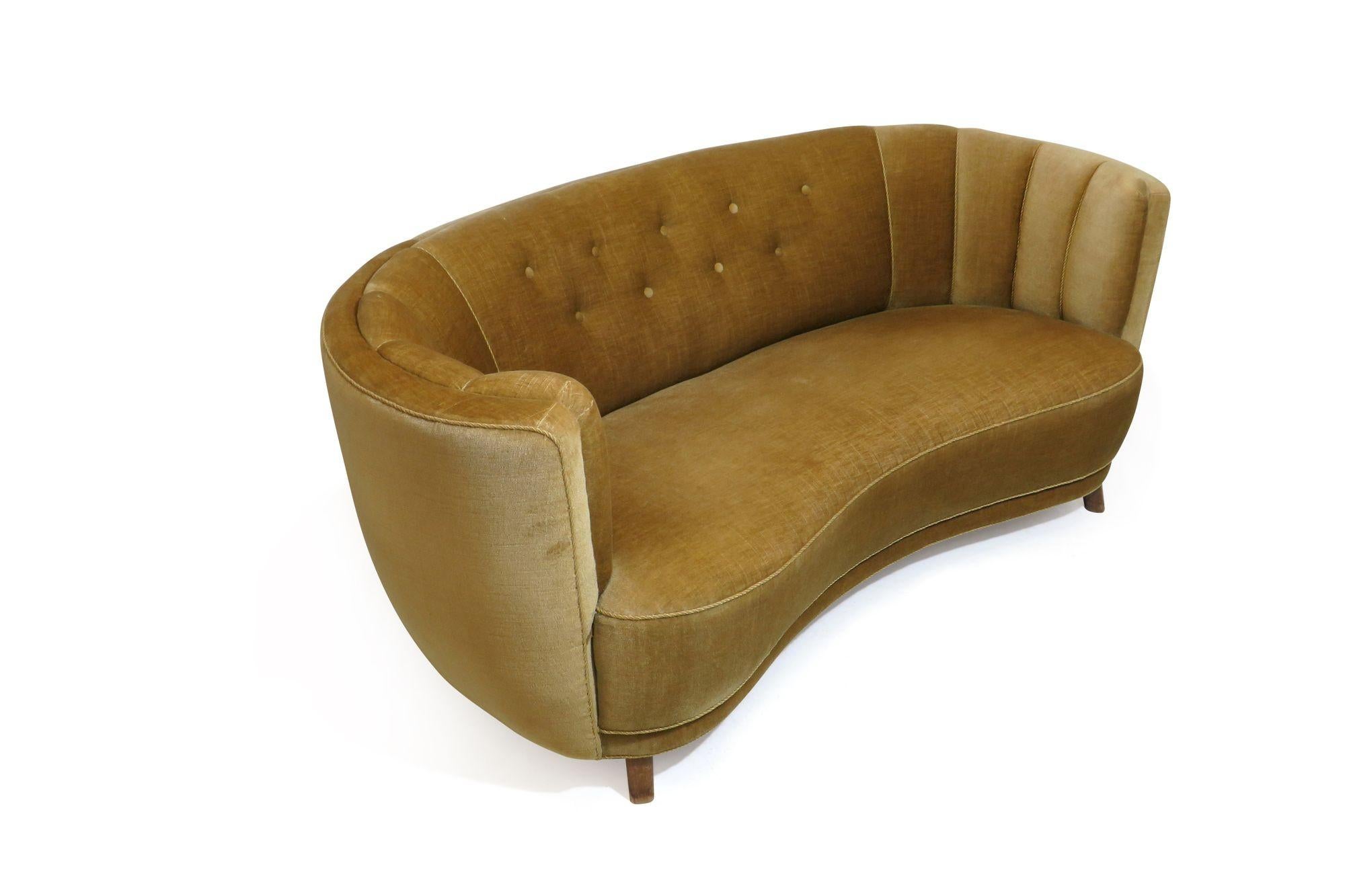 Scandinavian Modern 1930's Danish Deco Sofa in Original Mohair with Button Tufted Back