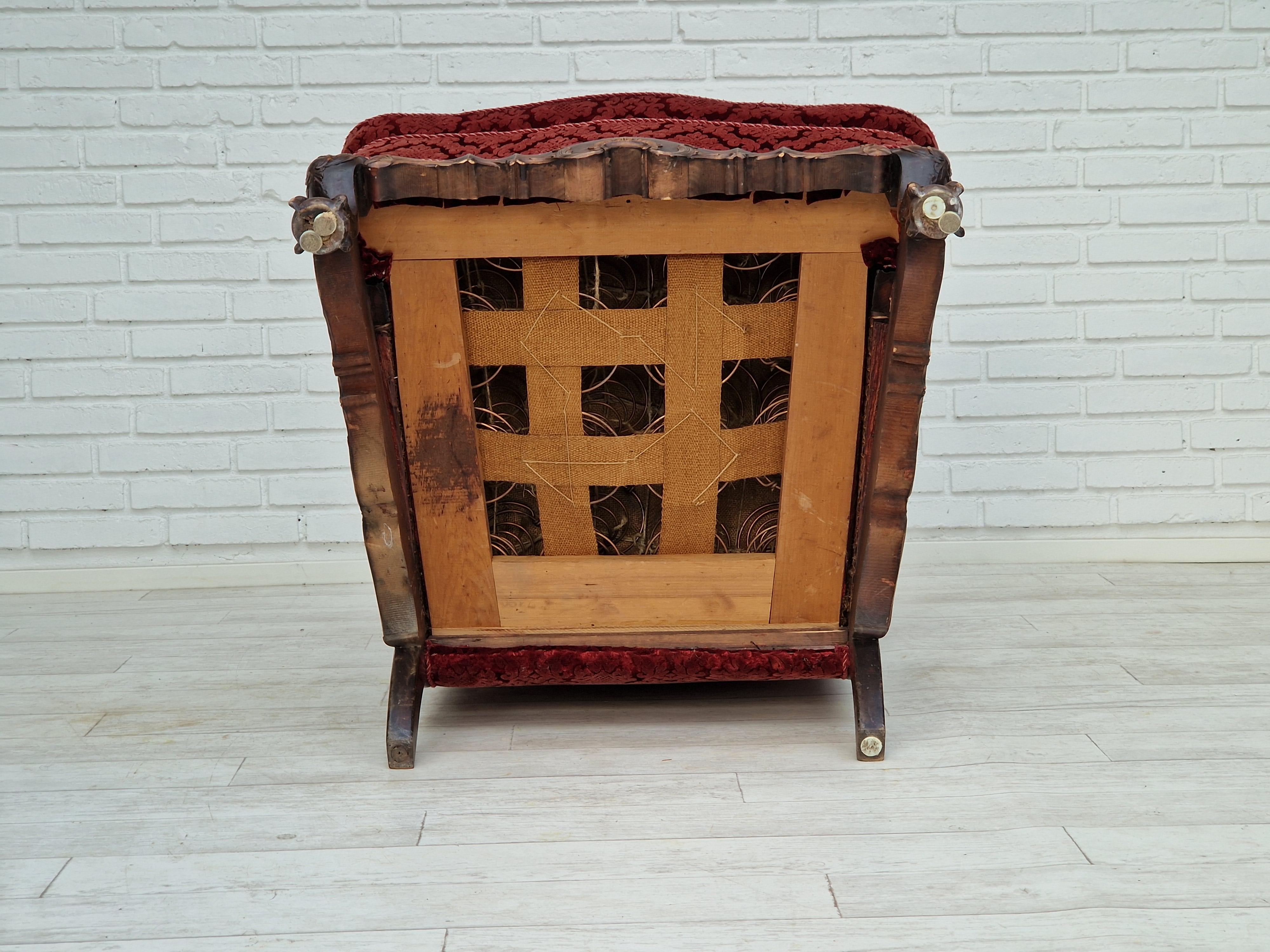1930s, Danish Design, Armchair, Ash Wood, Velour, Original Condition For Sale 8