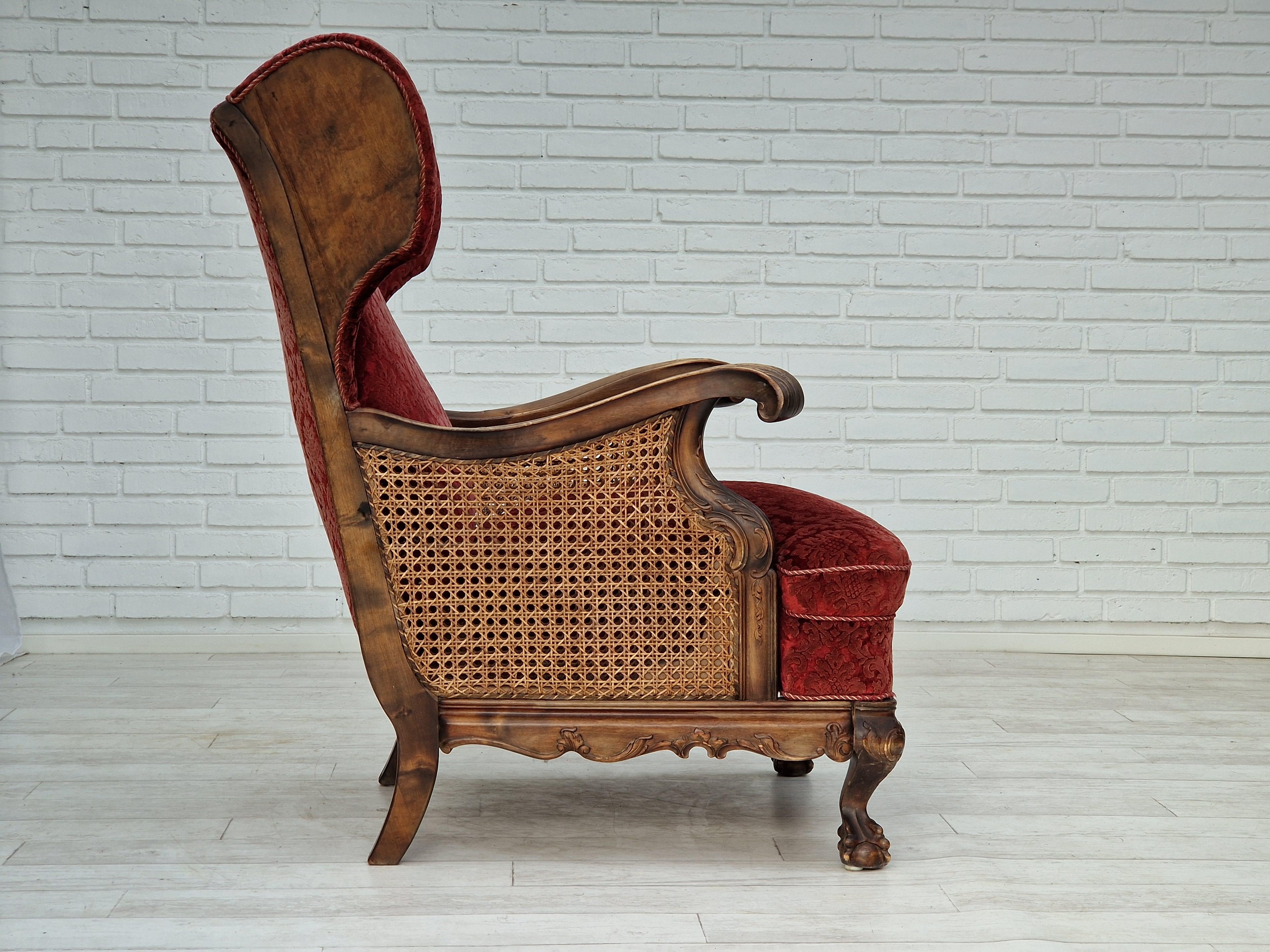 Mid-20th Century 1930s, Danish Design, Armchair, Ash Wood, Velour, Original Condition For Sale