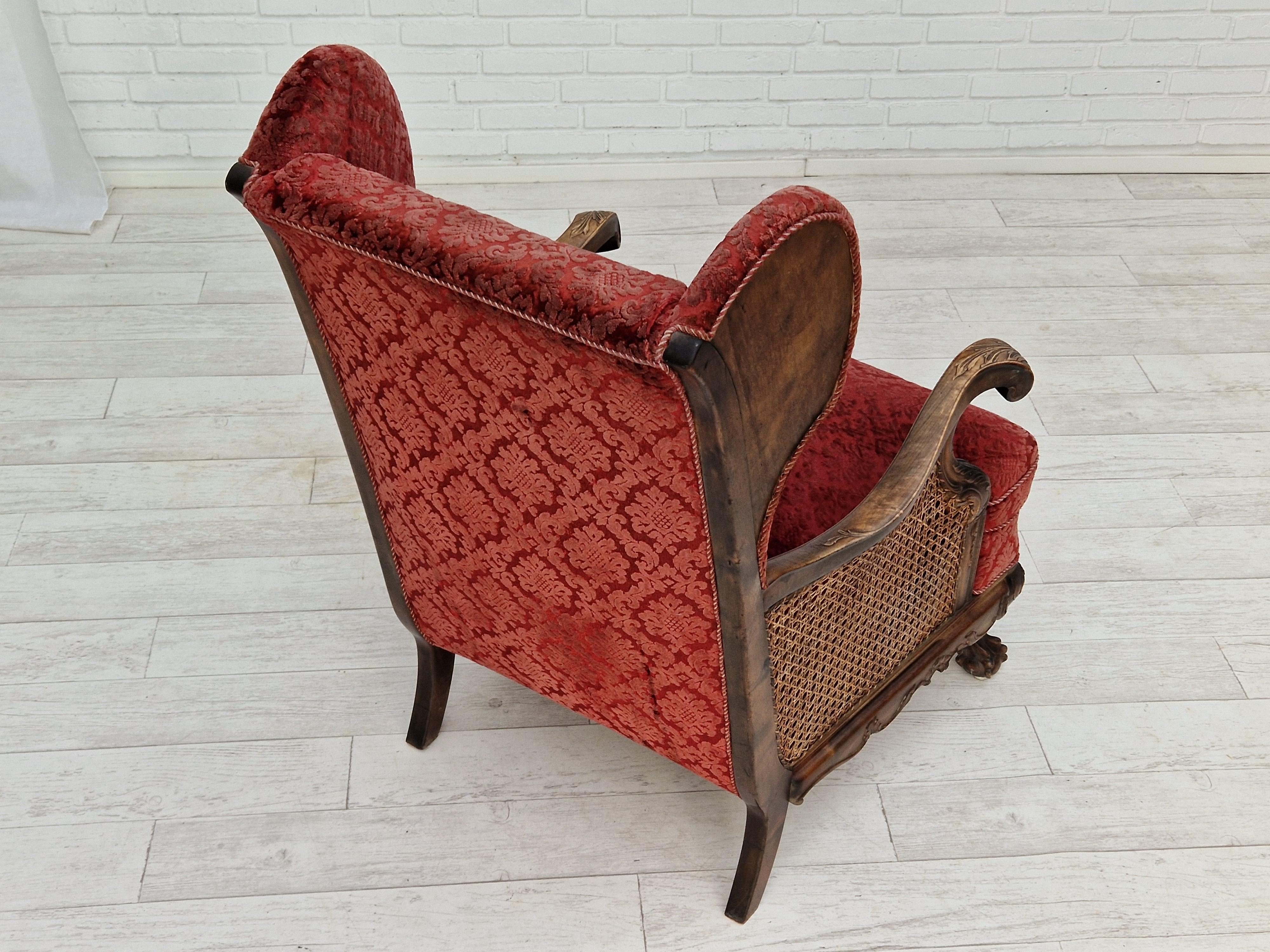 1930s, Danish Design, Armchair, Ash Wood, Velour, Original Condition For Sale 1