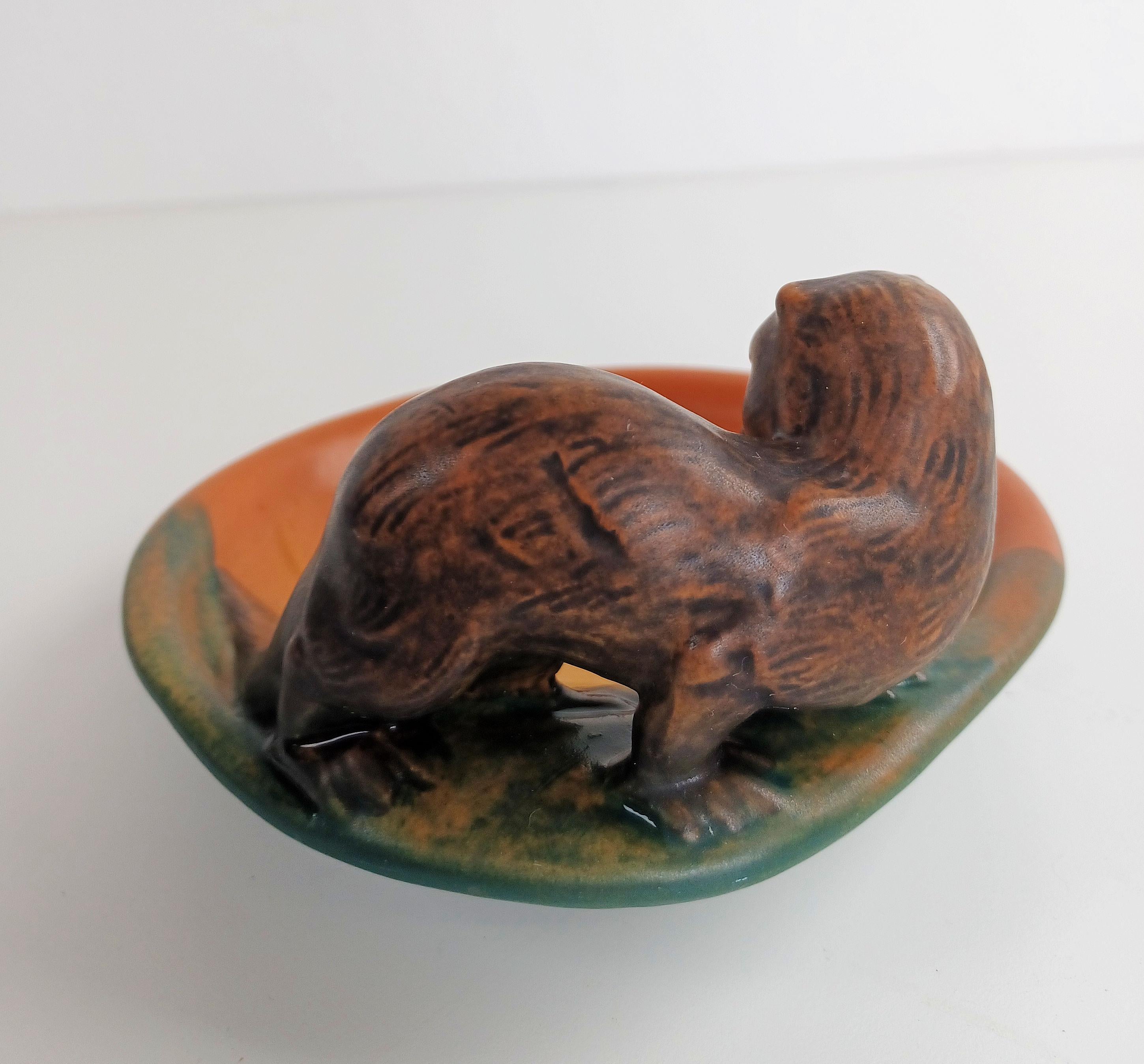 Ceramic 1930s Danish Hand-Crafted Art Nouveau Polecat Ash Tray / Bowl by P. Ipsens Enke For Sale