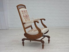 1930s, Danish highback rocking chair, original hand woven wool, ash wood.
