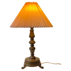 1930s Danish Lion Paw Bronze Table Lamp with Pink Shade