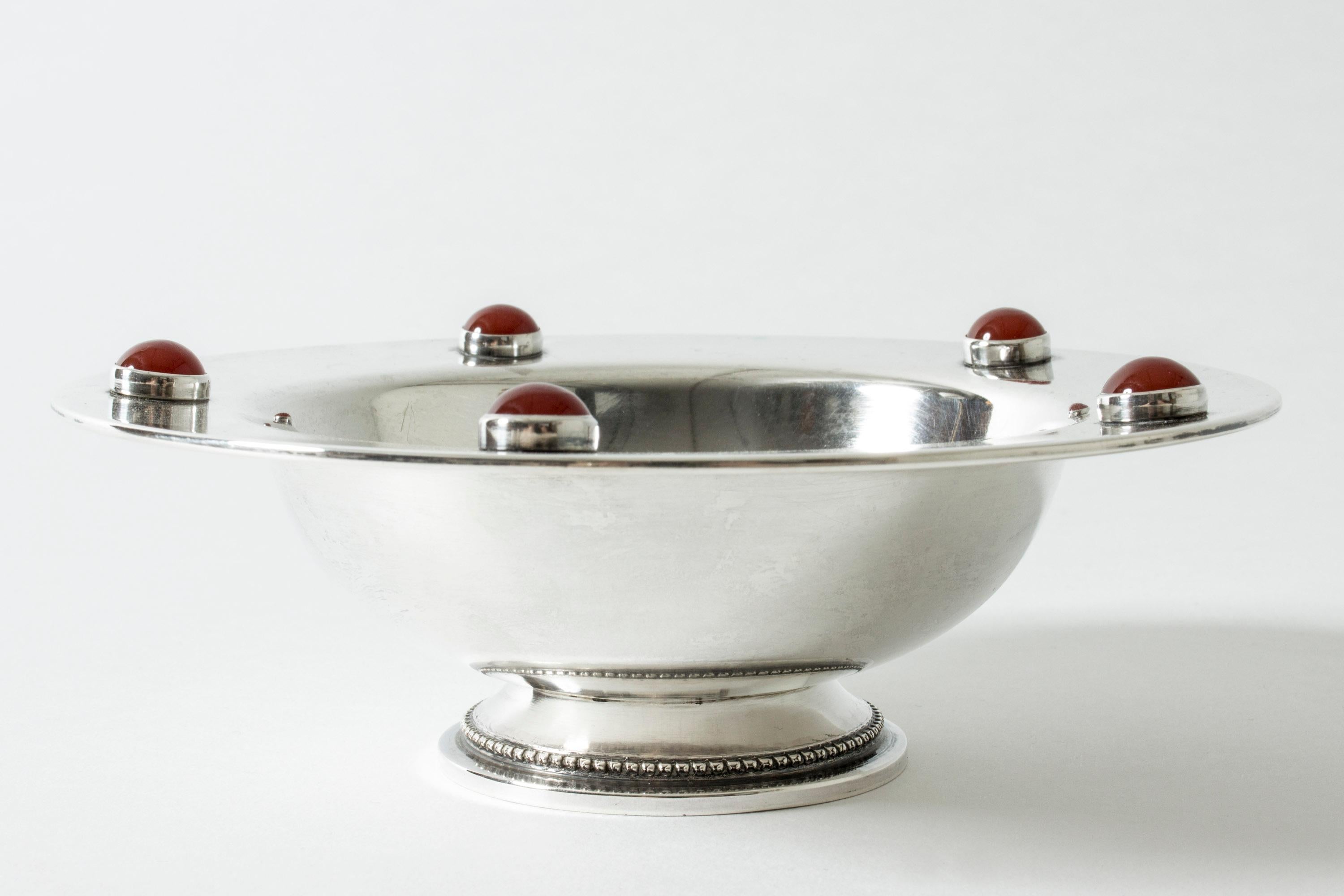 Mid-20th Century 1930s Danish Modern Silver and Red Carnelian Bowl