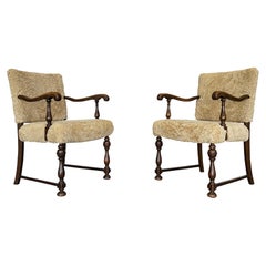 1930s, Danish Oak Armchairs in Shearling, Pair