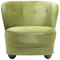 1930s Danish Slipper Chair in Original Green Mohair