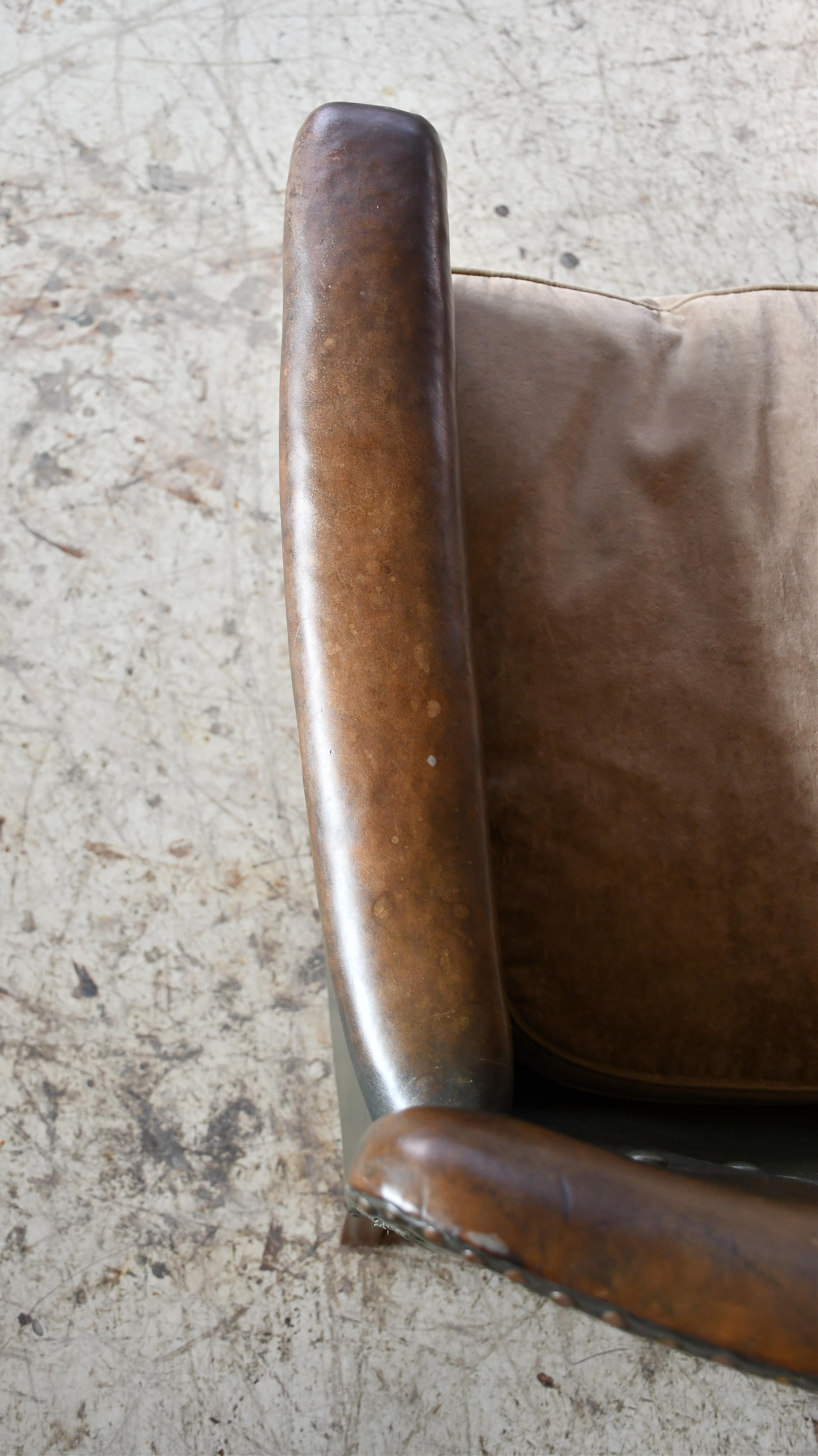1930s Danish Small Club or Library Chair in Dark Green Leather For Sale 6