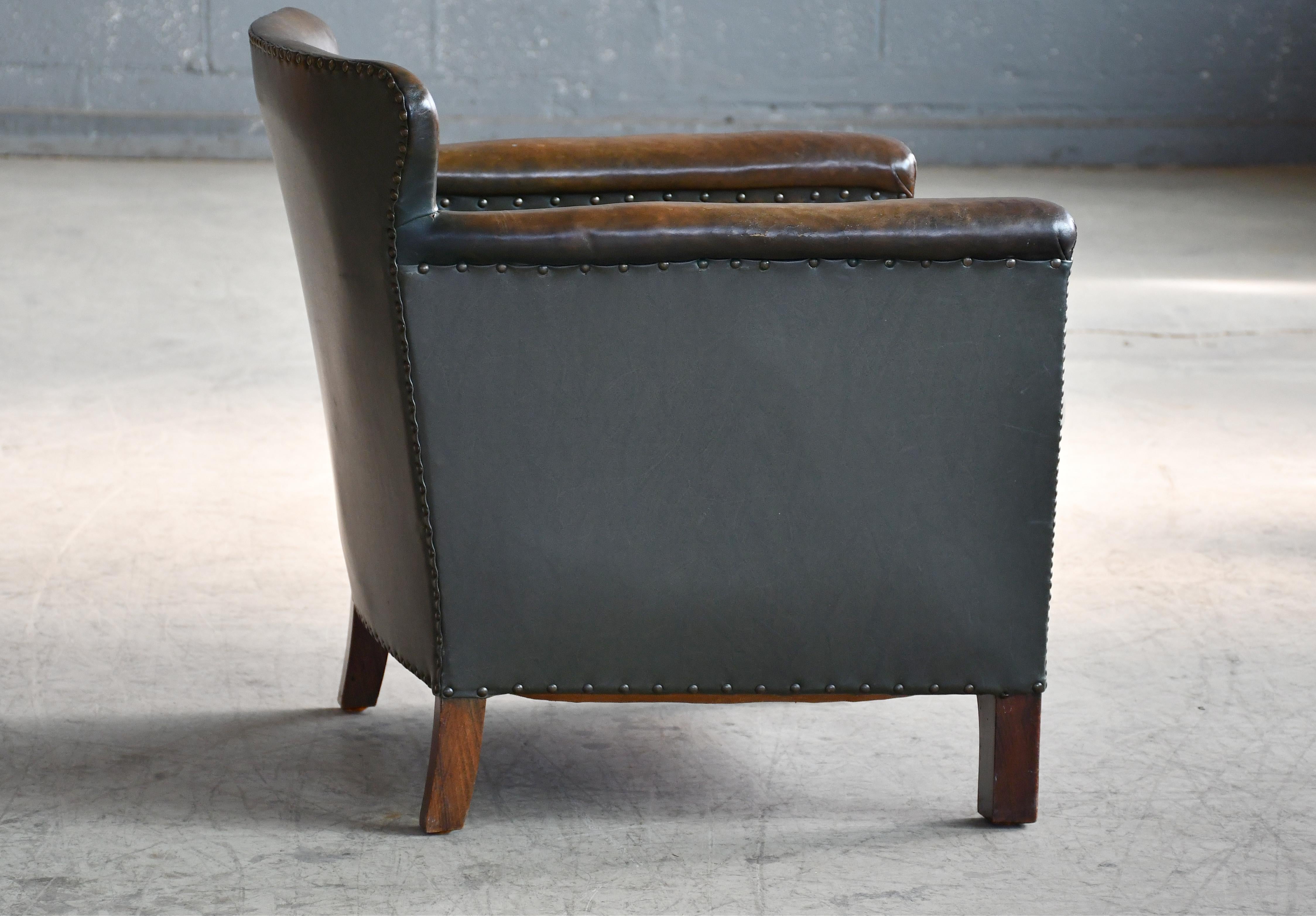 1930s Danish Small Club or Library Chair in Dark Green Leather For Sale 8